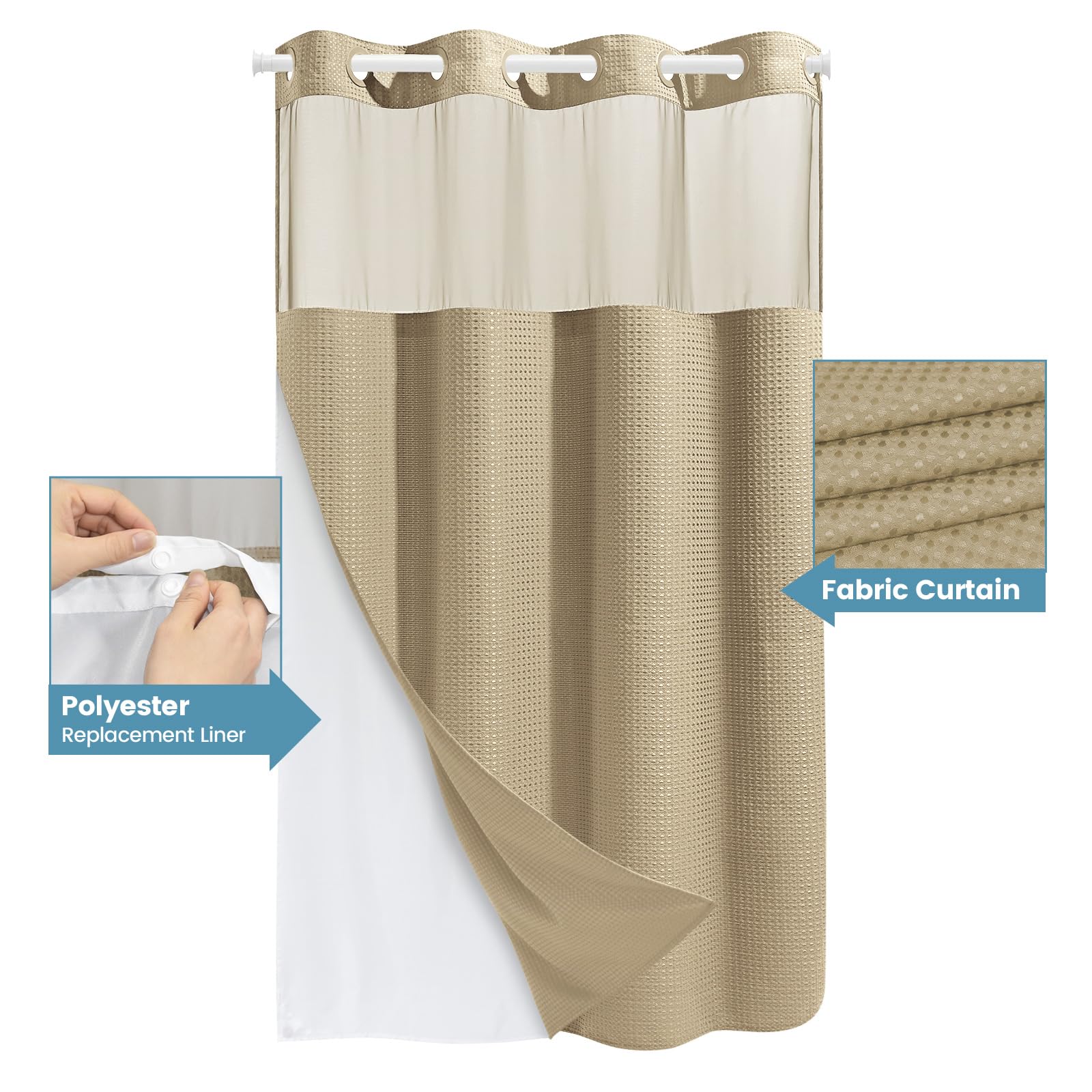 EUTXL No Hook Waffle Weave Shower Curtain