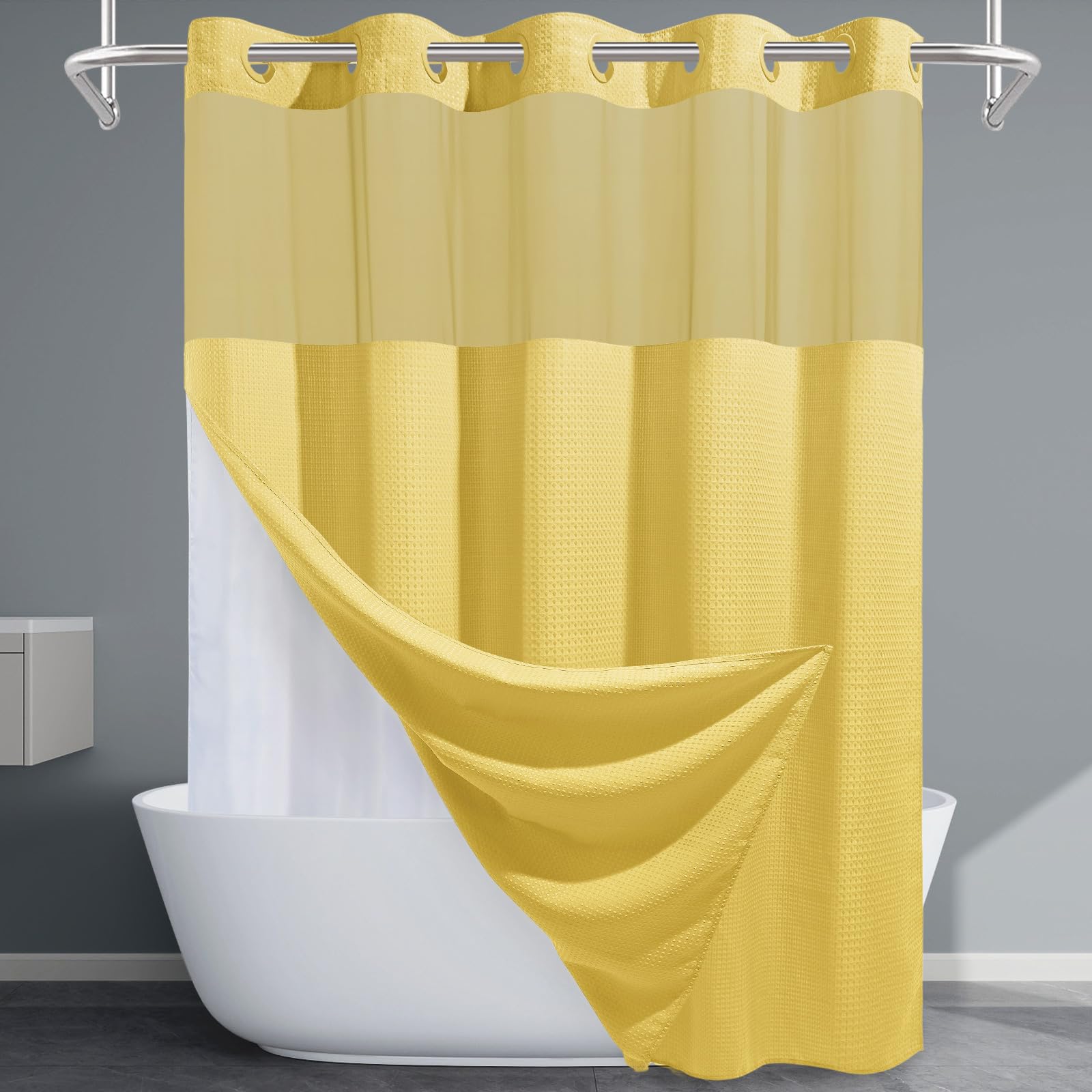EUTXL No Hook Waffle Weave Shower Curtain