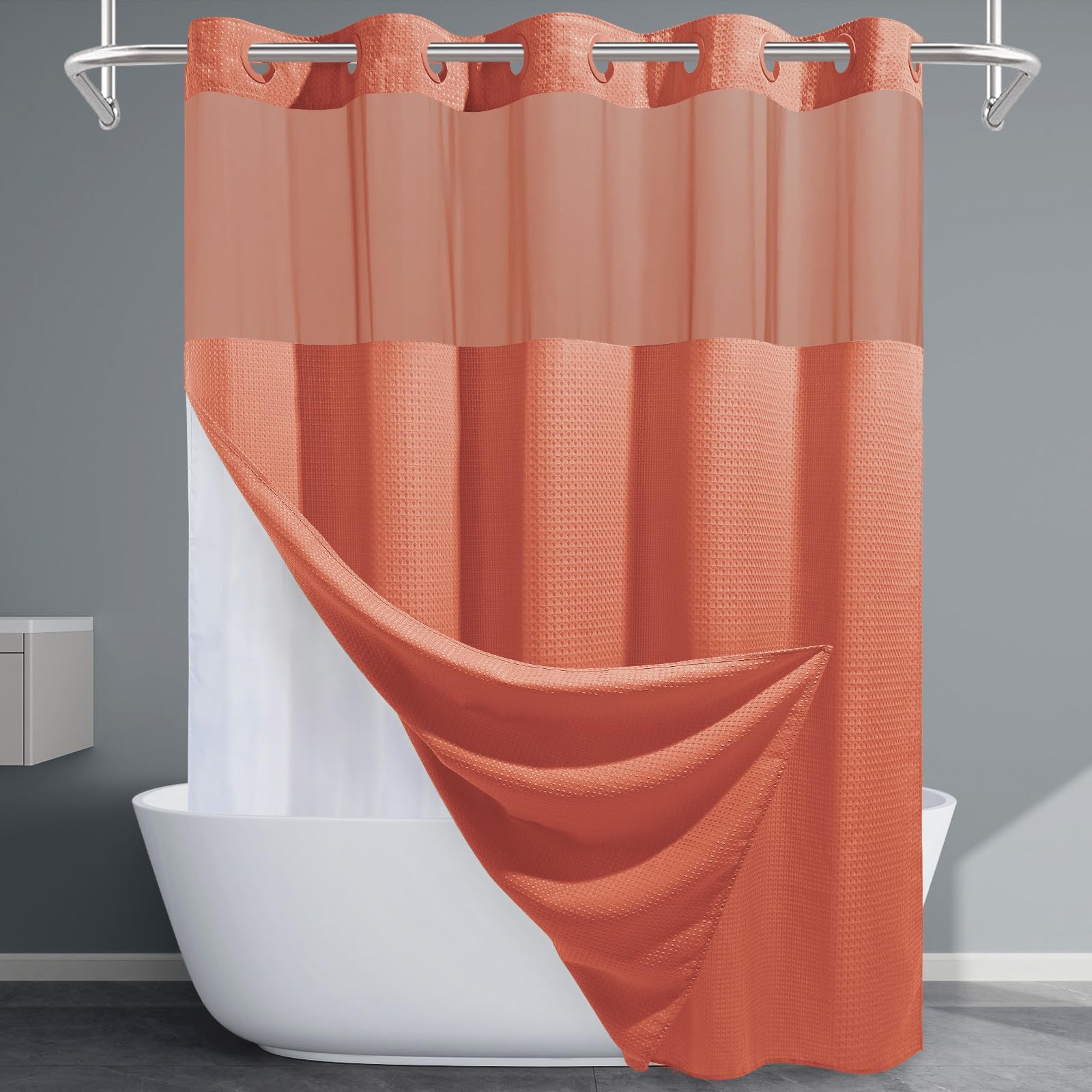 EUTXL No Hook Waffle Weave Shower Curtain
