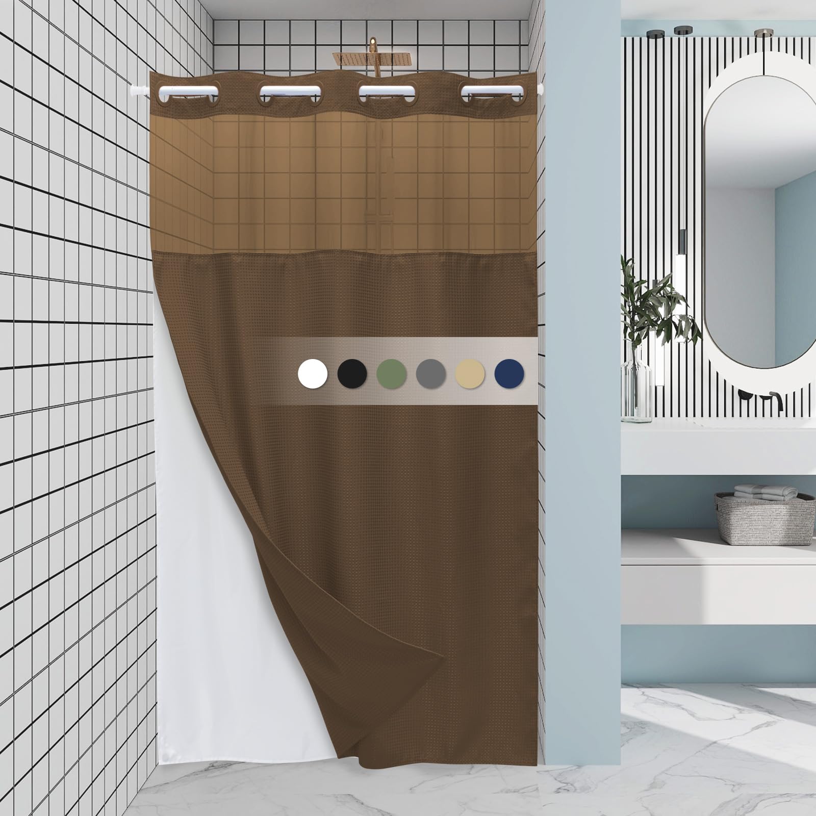 EUTXL No Hook Waffle Weave Shower Curtain