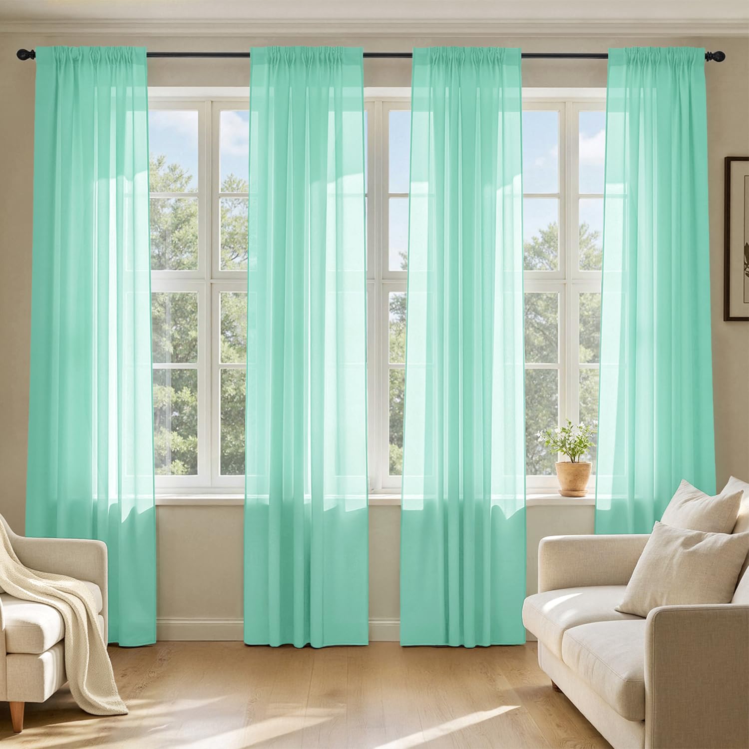 MIULEE Sheer Voile Curtains Set of 4