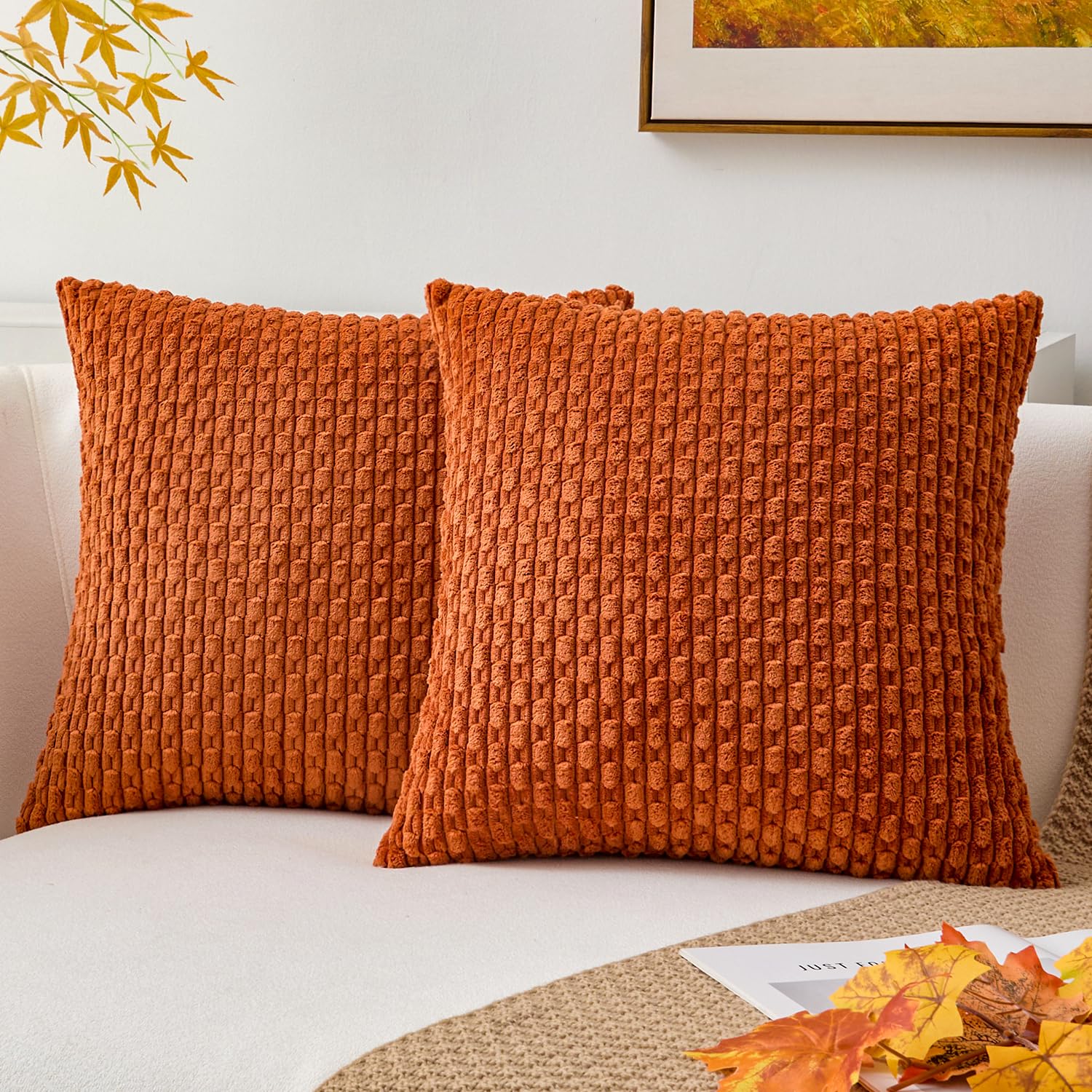 Kevin Textile Solid Decorative Boho Striped Corduroy Throw Pillow Covers