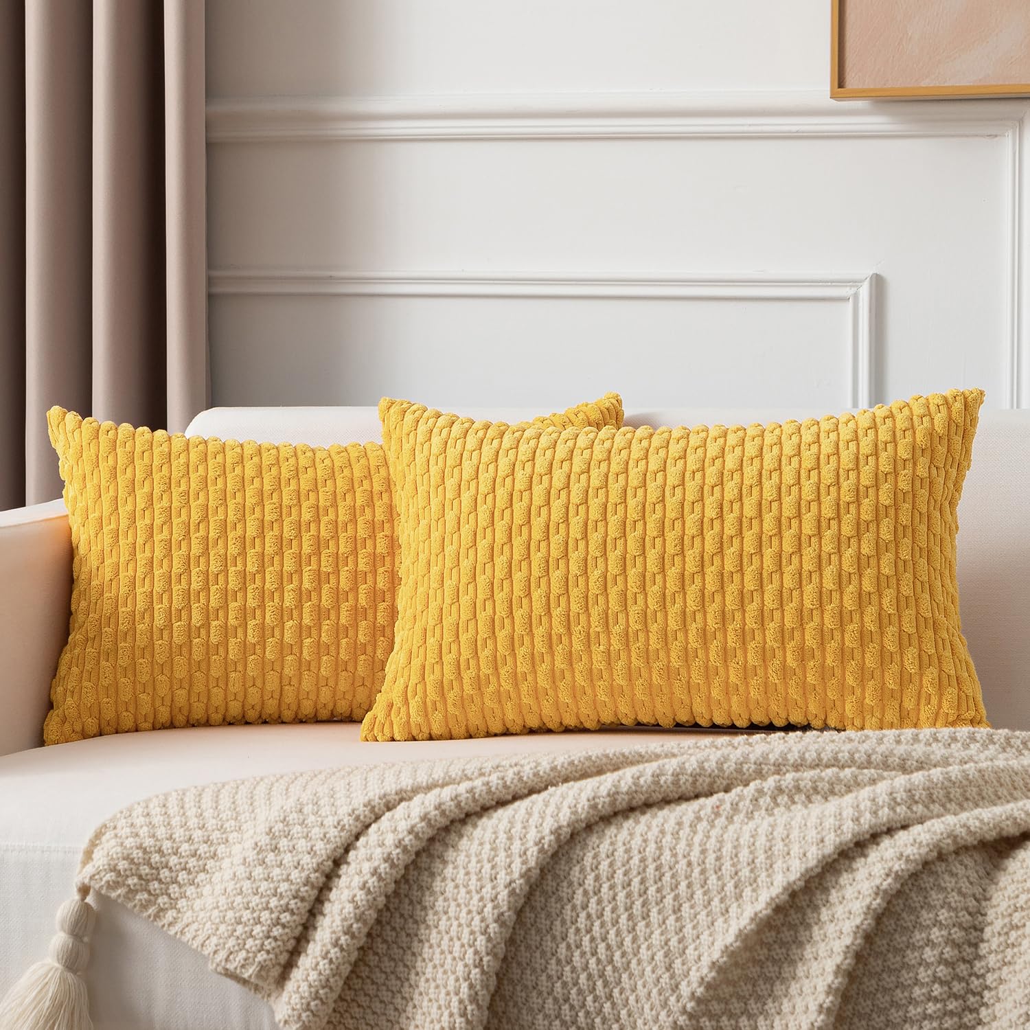 Kevin Textile Solid Decorative Boho Striped Corduroy Throw Pillow Covers