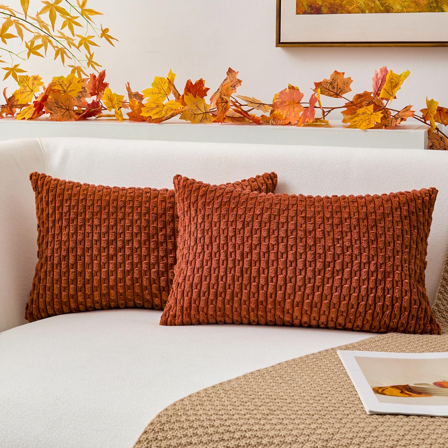 Kevin Textile Solid Decorative Boho Striped Corduroy Throw Pillow Covers