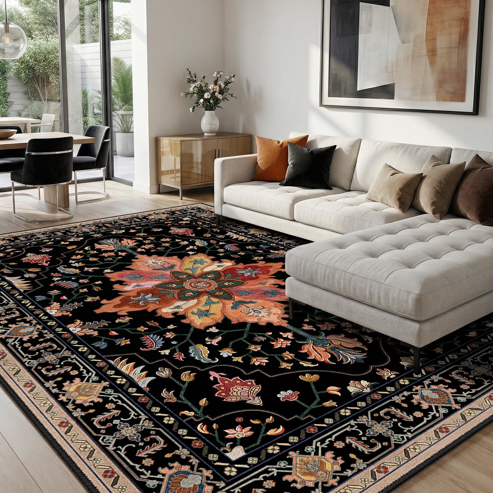 RELEANY Washable Floral Area Rug