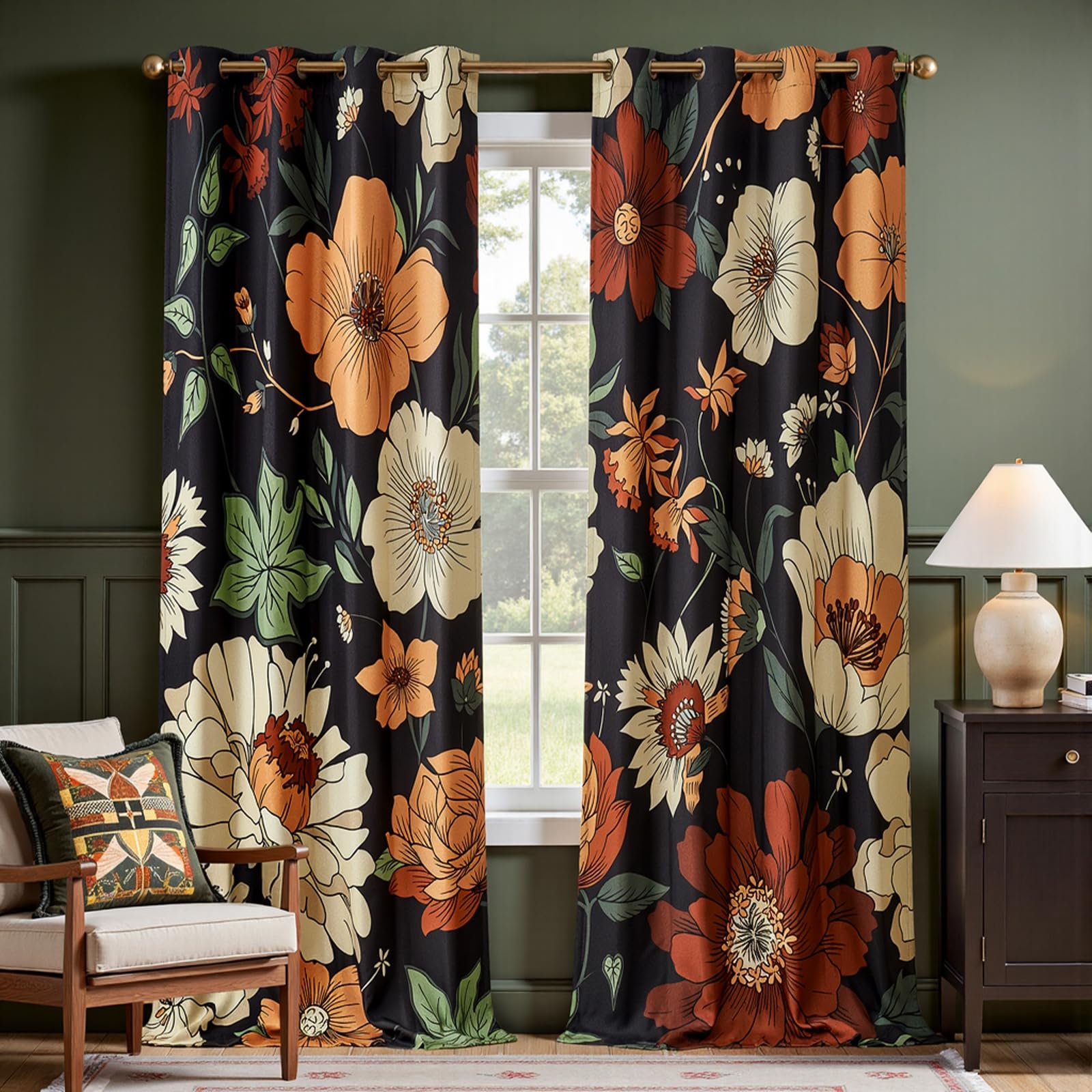 jinchan Boho Floral Blackout Curtains