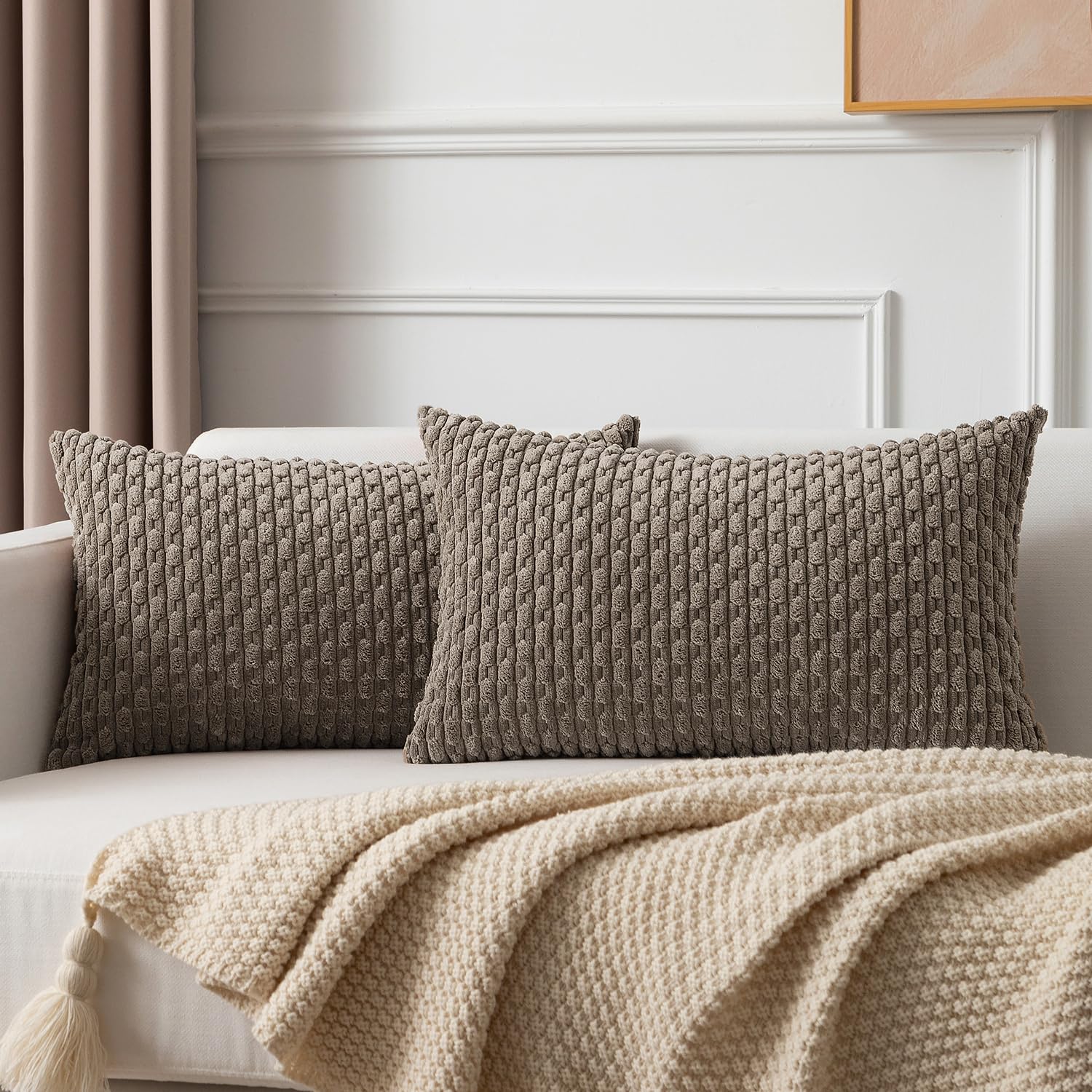 Kevin Textile Solid Decorative Boho Striped Corduroy Throw Pillow Covers