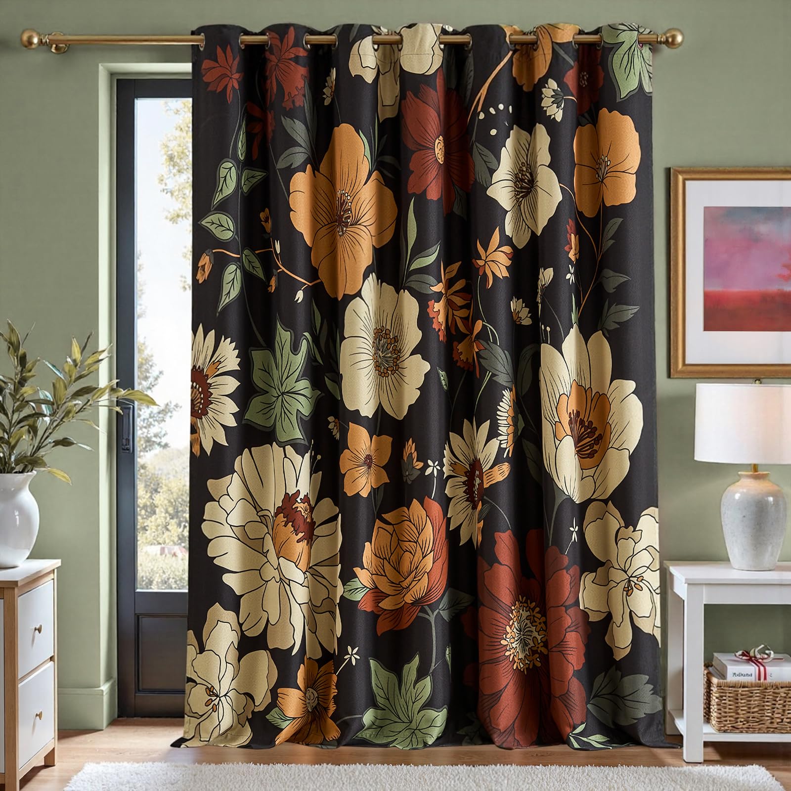 jinchan Boho Floral Blackout Curtains