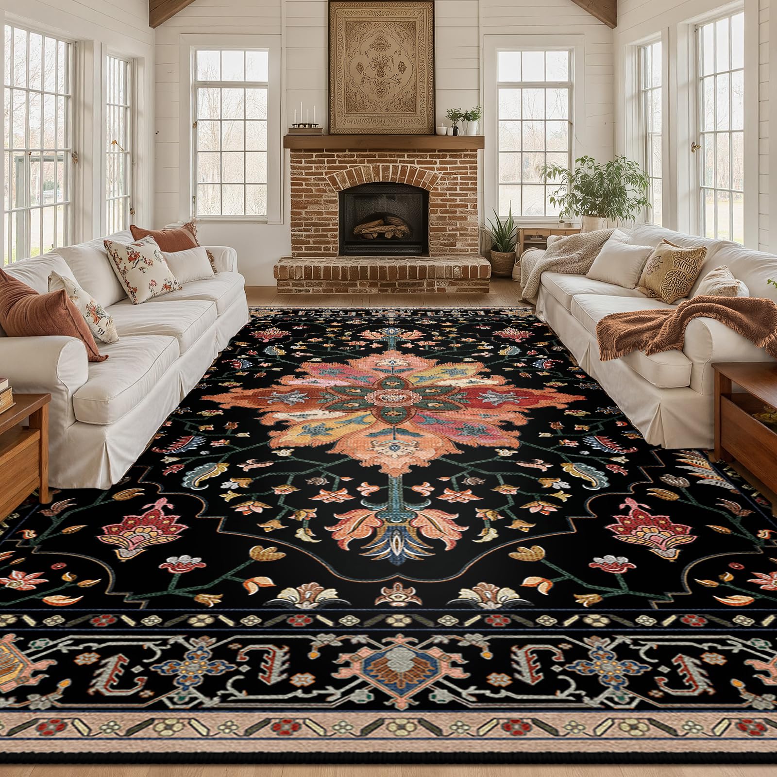 RELEANY Washable Floral Area Rug