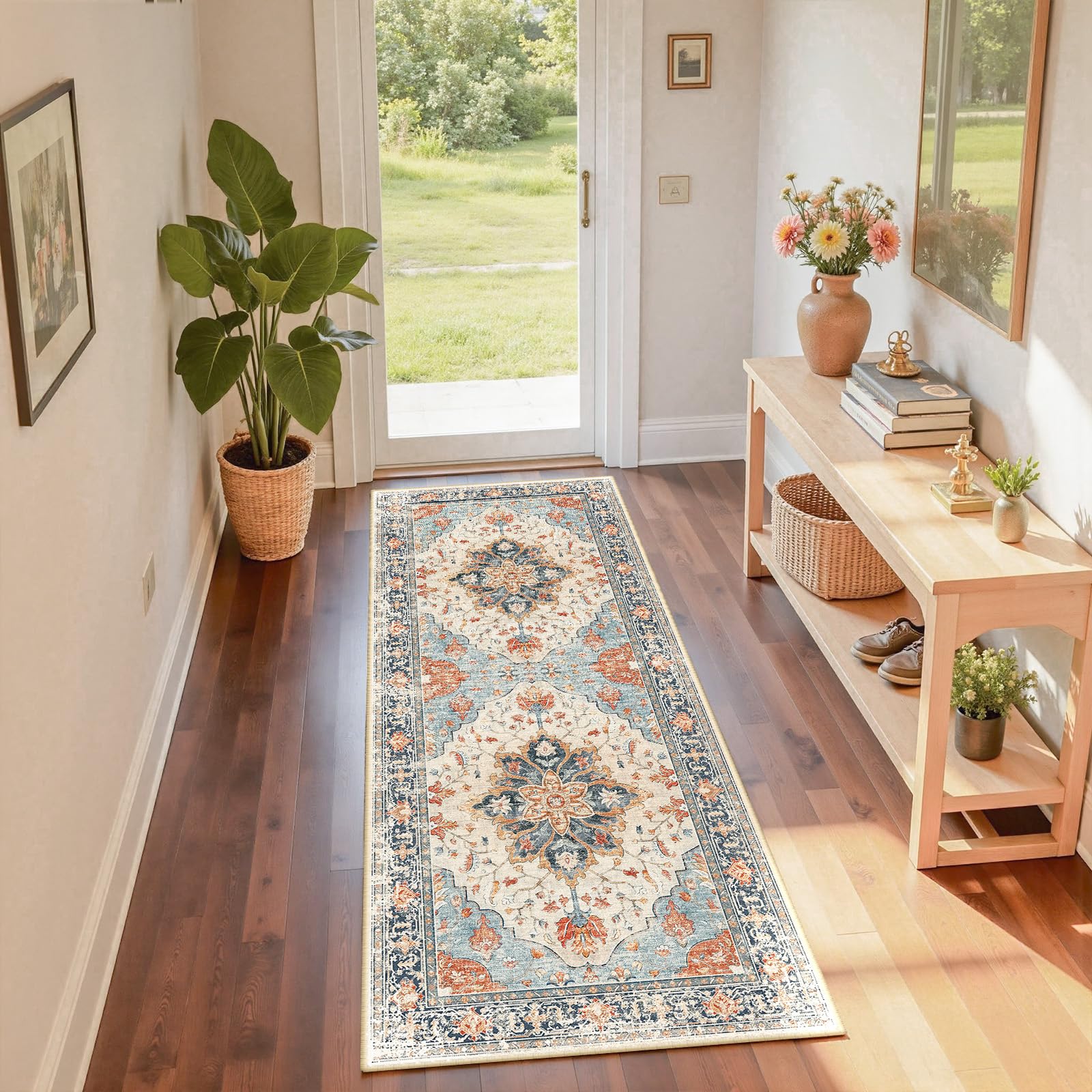 RELEANY Washable Floral Area Rug