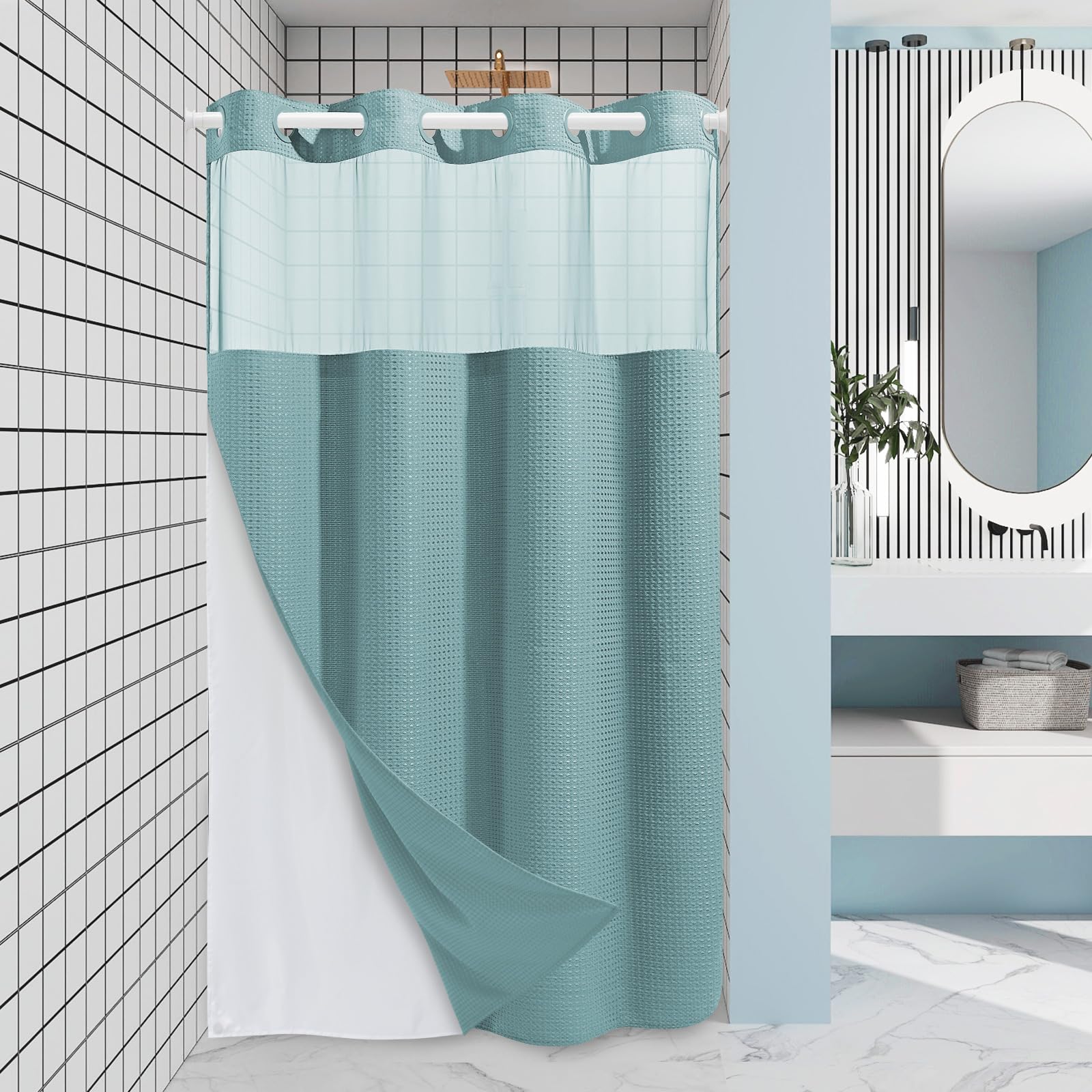 EUTXL No Hook Waffle Weave Shower Curtain