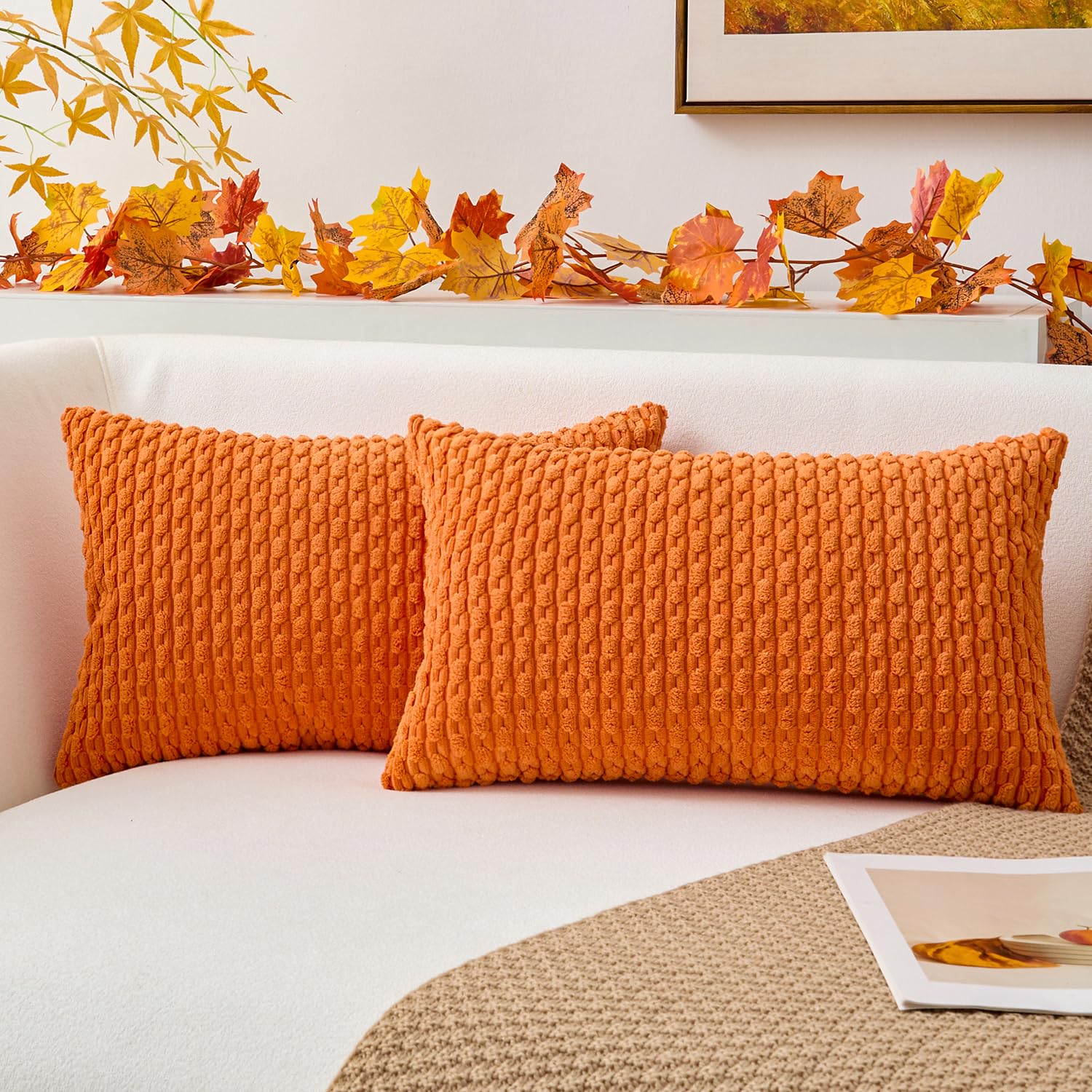 Kevin Textile Solid Decorative Boho Striped Corduroy Throw Pillow Covers