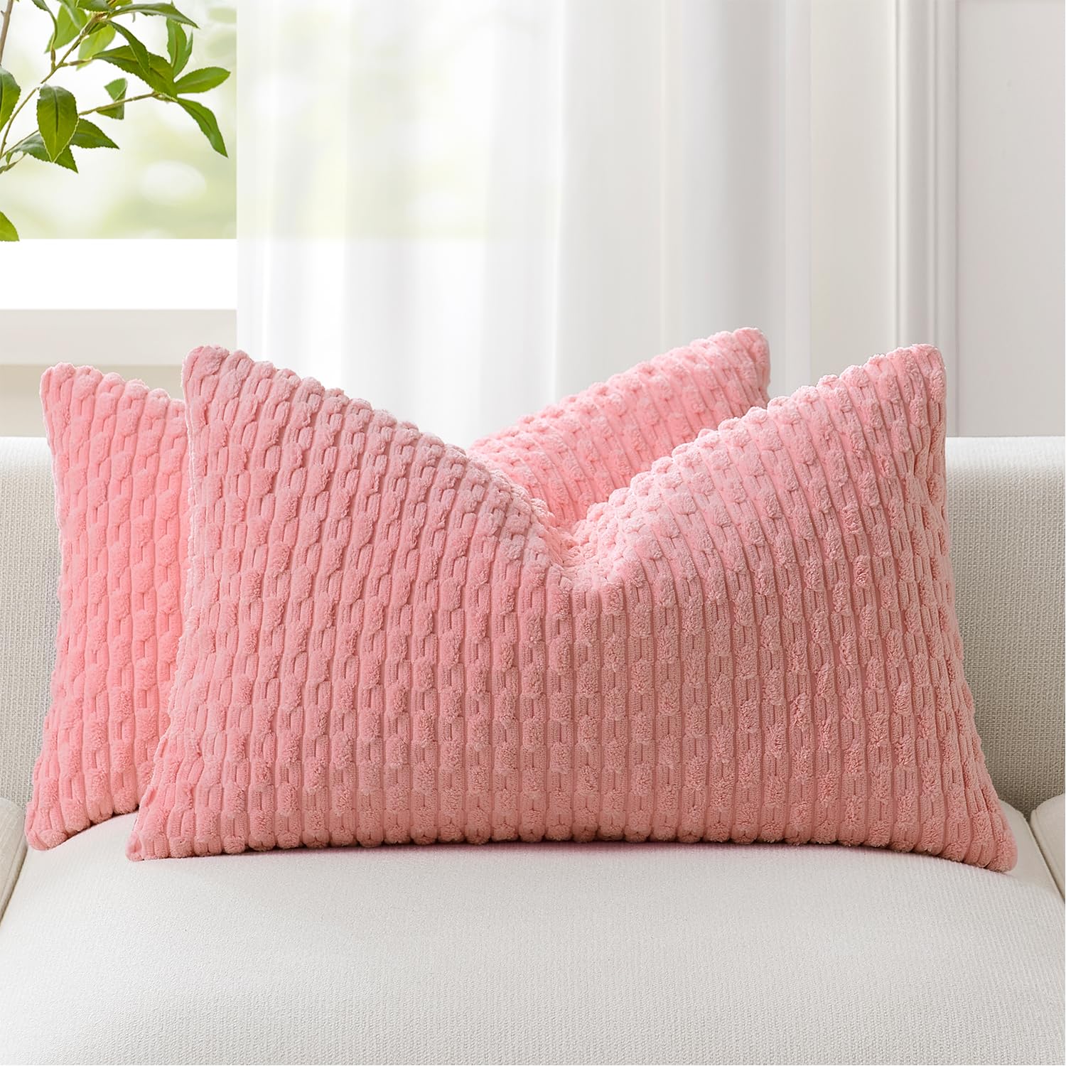 Kevin Textile Solid Decorative Boho Striped Corduroy Throw Pillow Covers