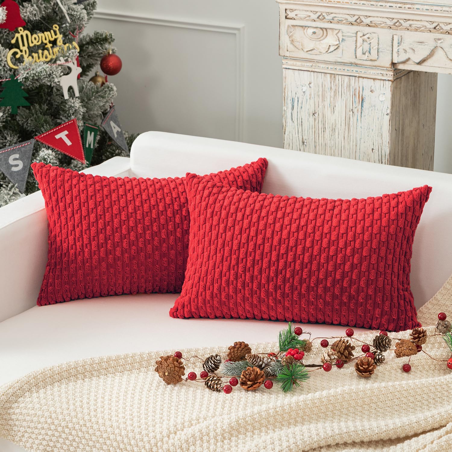 Kevin Textile Solid Decorative Boho Striped Corduroy Throw Pillow Covers