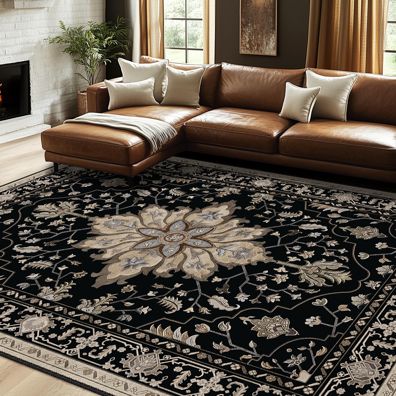 RELEANY Washable Floral Area Rug