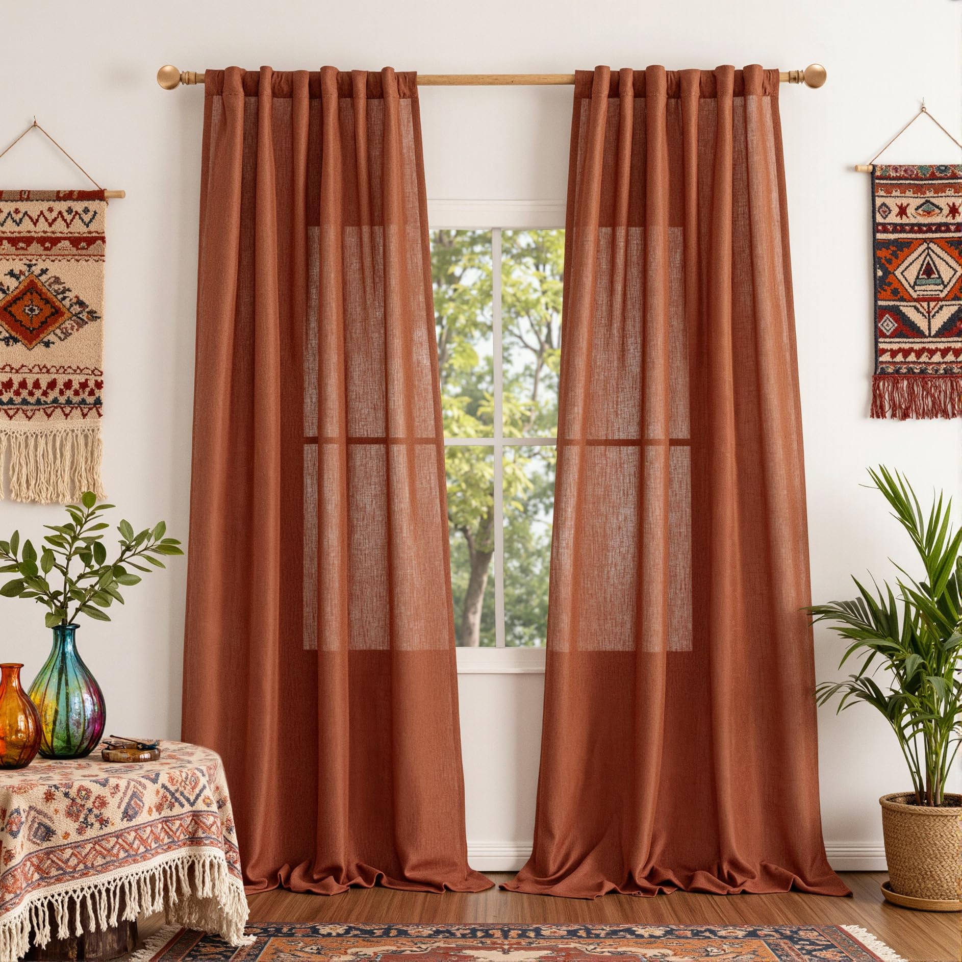 MYSKY HOME Semi Sheer Boho Curtains