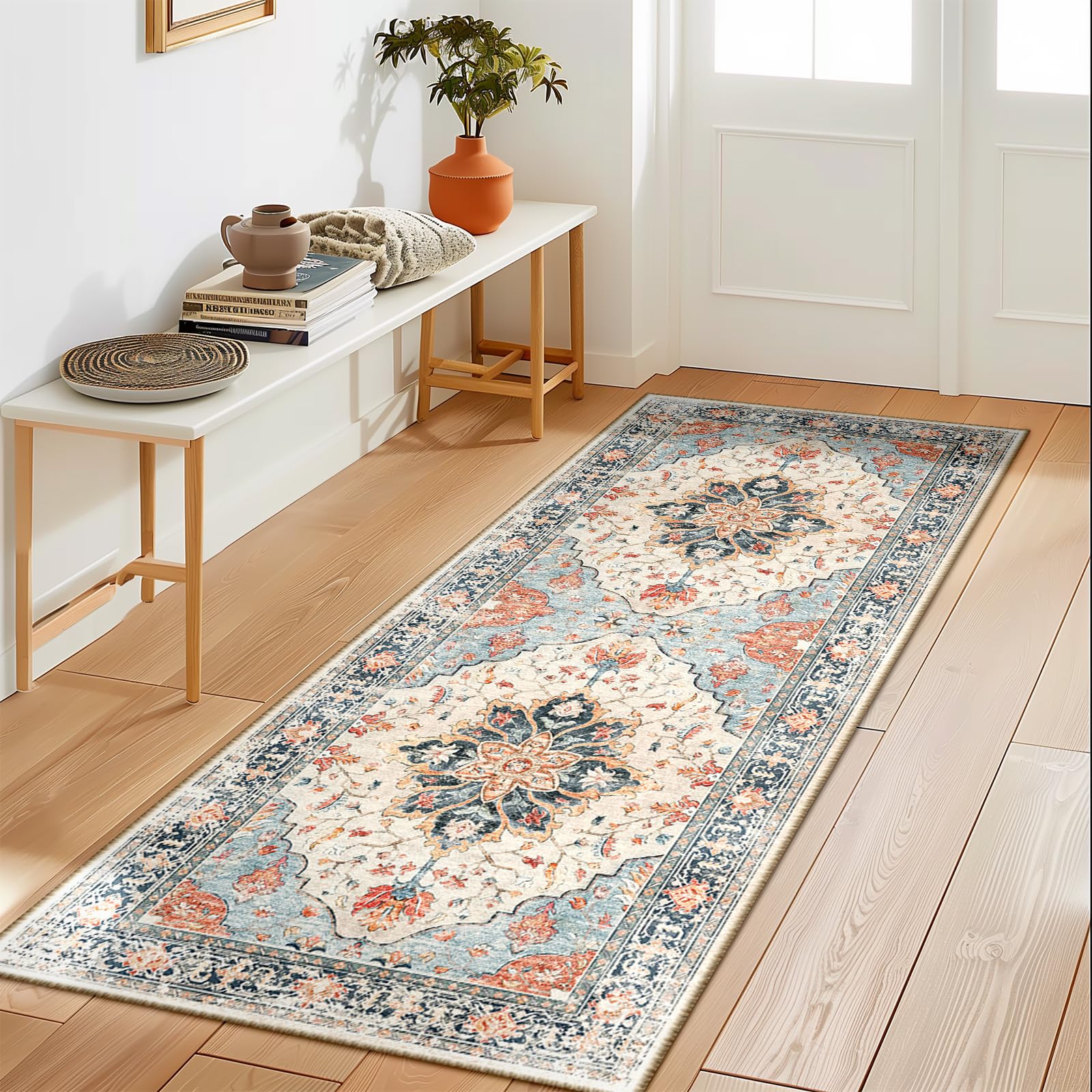 RELEANY Washable Floral Area Rug