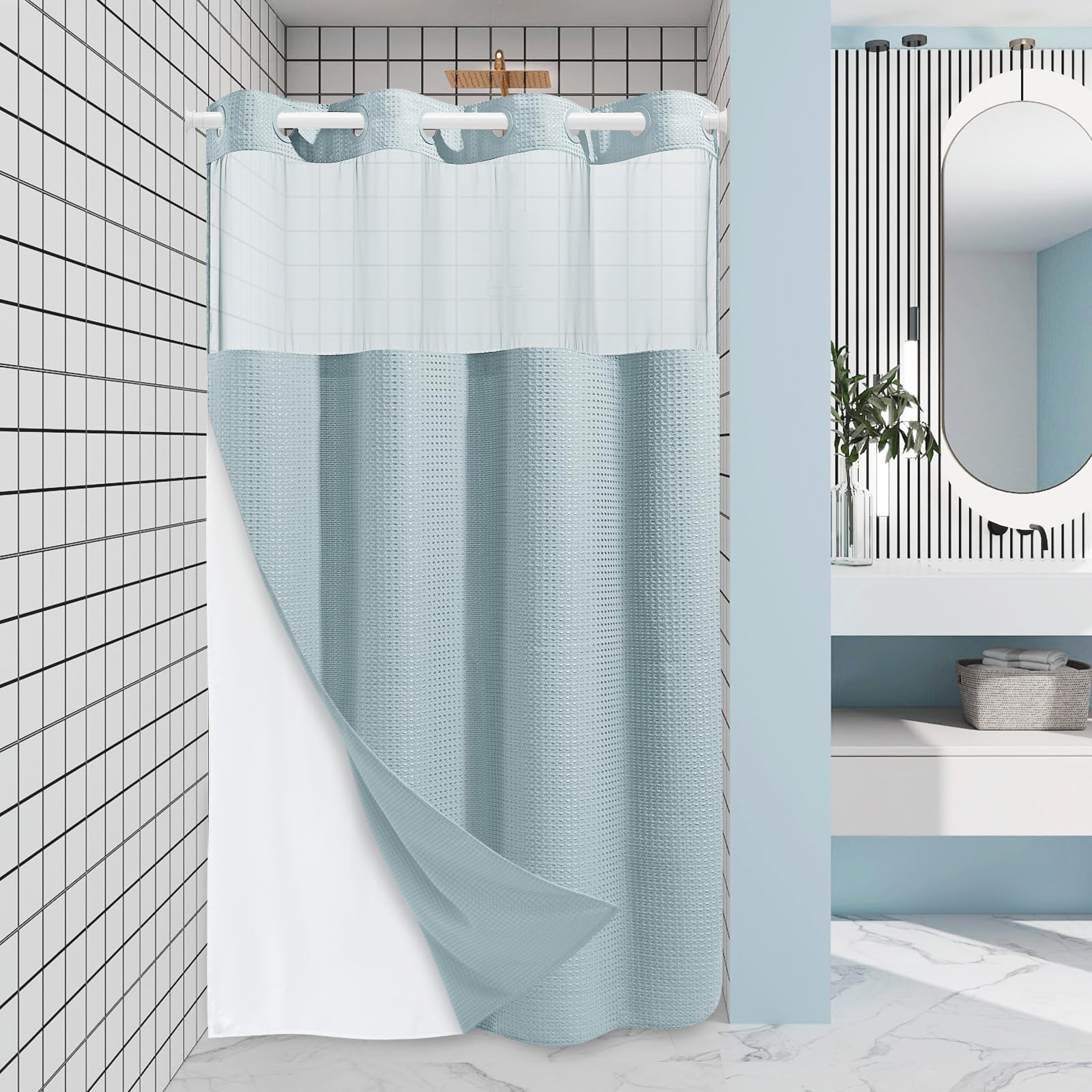EUTXL No Hook Waffle Weave Shower Curtain