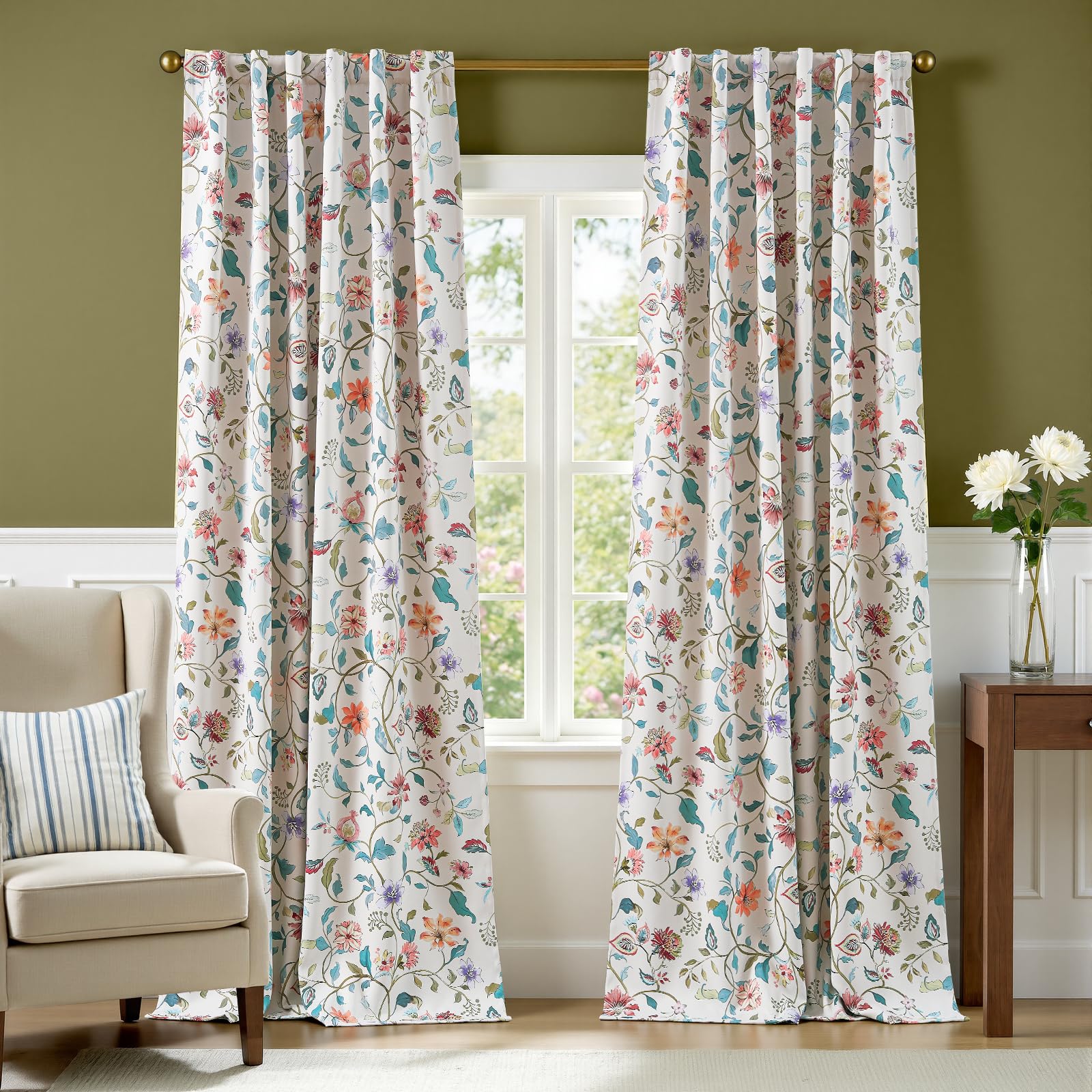 jinchan Boho Floral Blackout Curtains