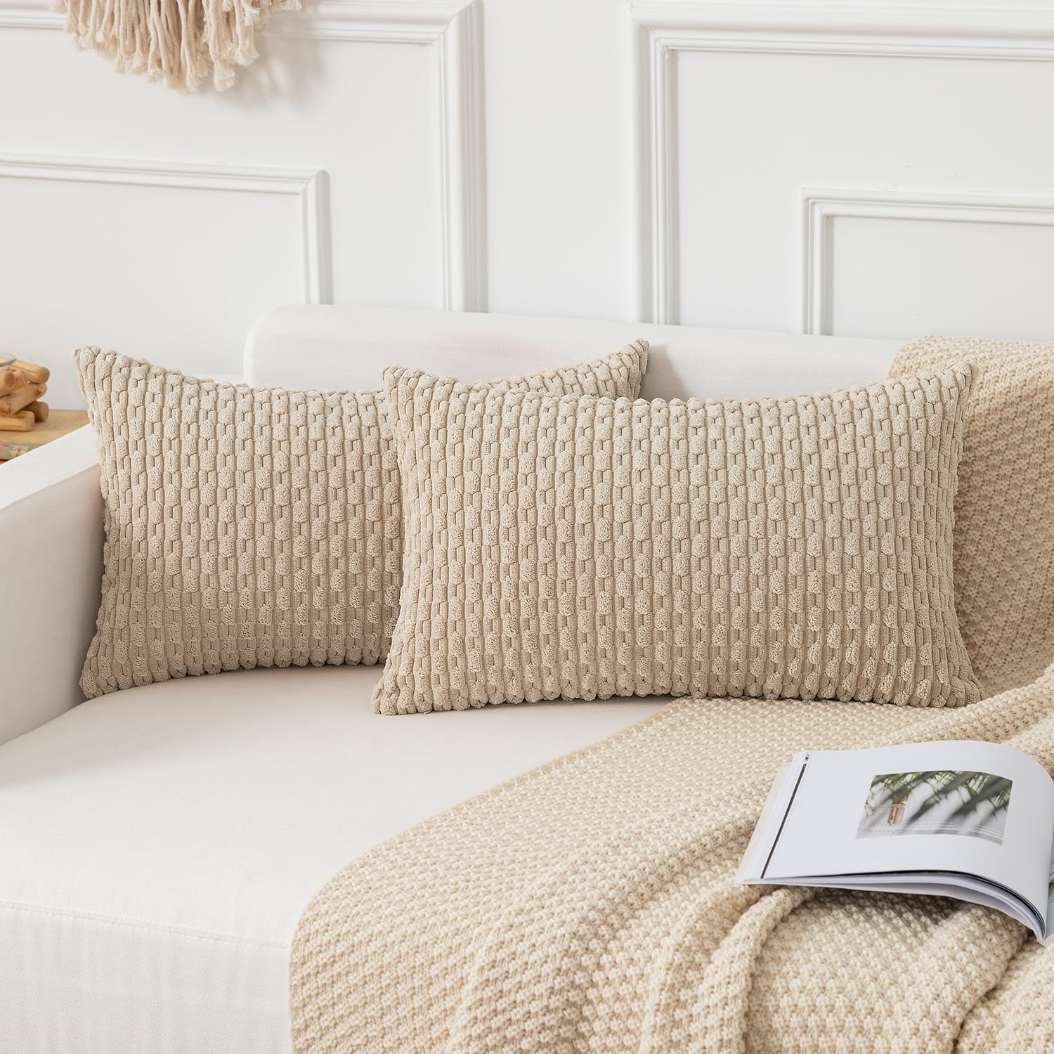 Kevin Textile Solid Decorative Boho Striped Corduroy Throw Pillow Covers