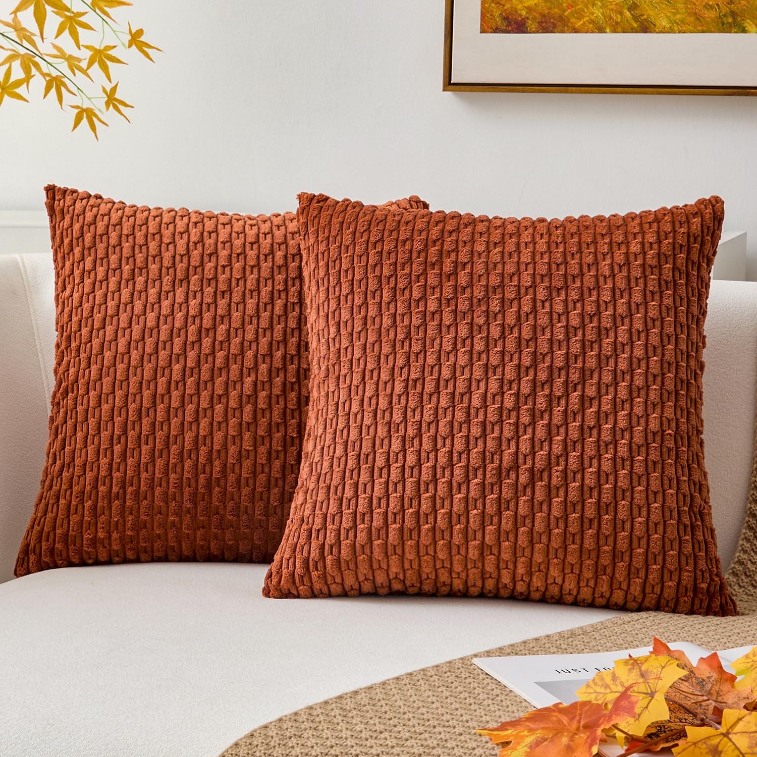 Kevin Textile Solid Decorative Boho Striped Corduroy Throw Pillow Covers