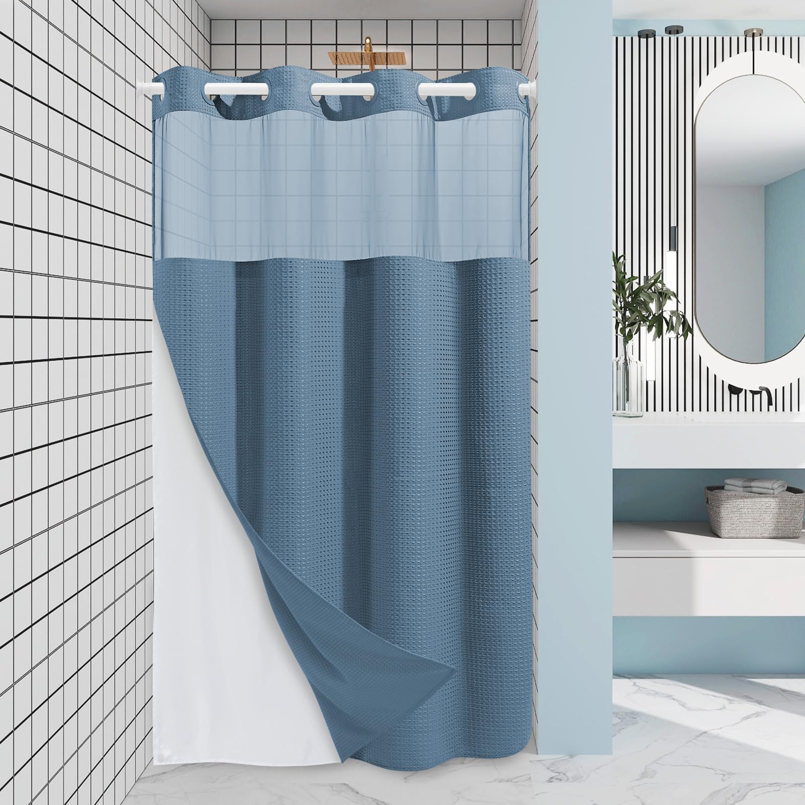 EUTXL No Hook Waffle Weave Shower Curtain