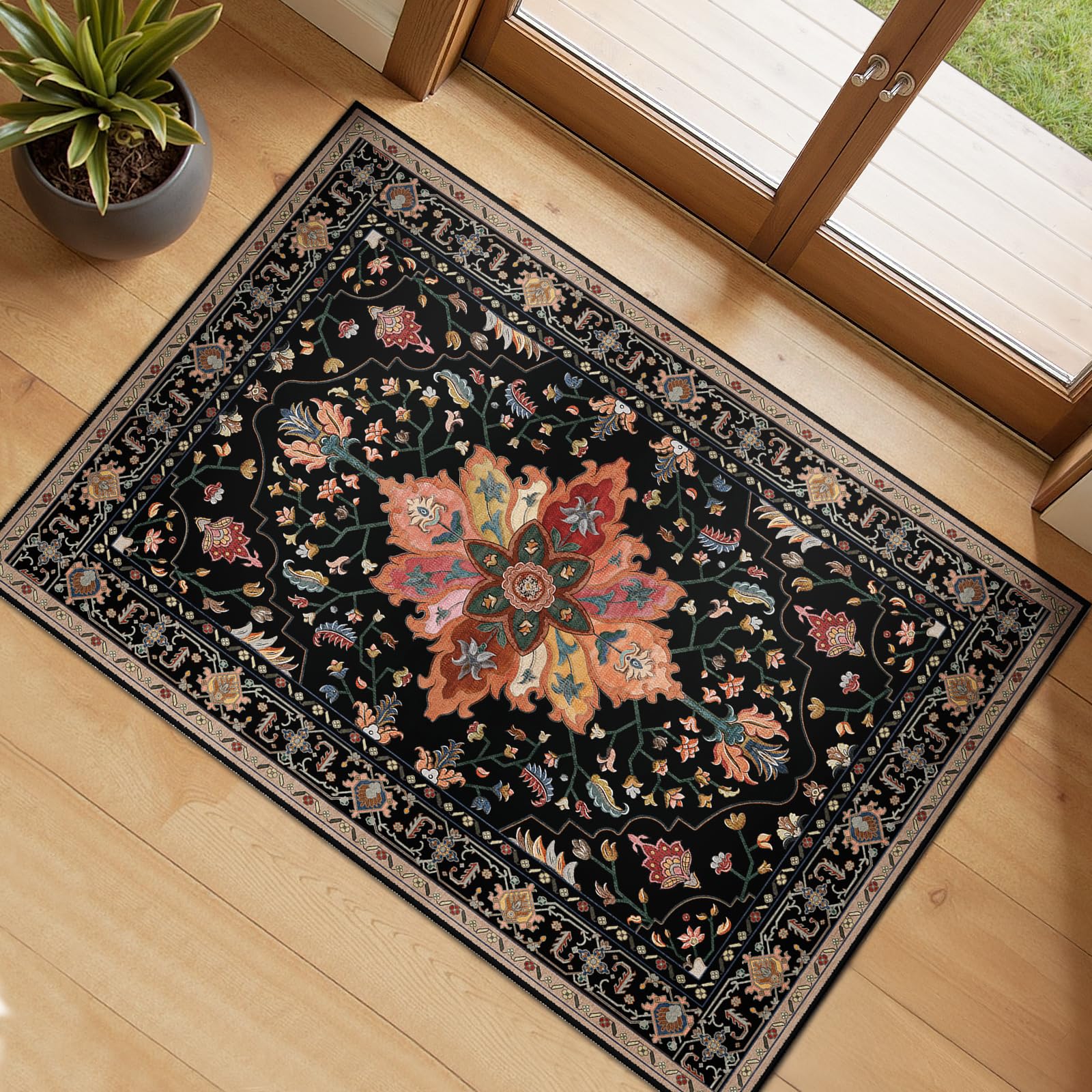 RELEANY Washable Floral Area Rug