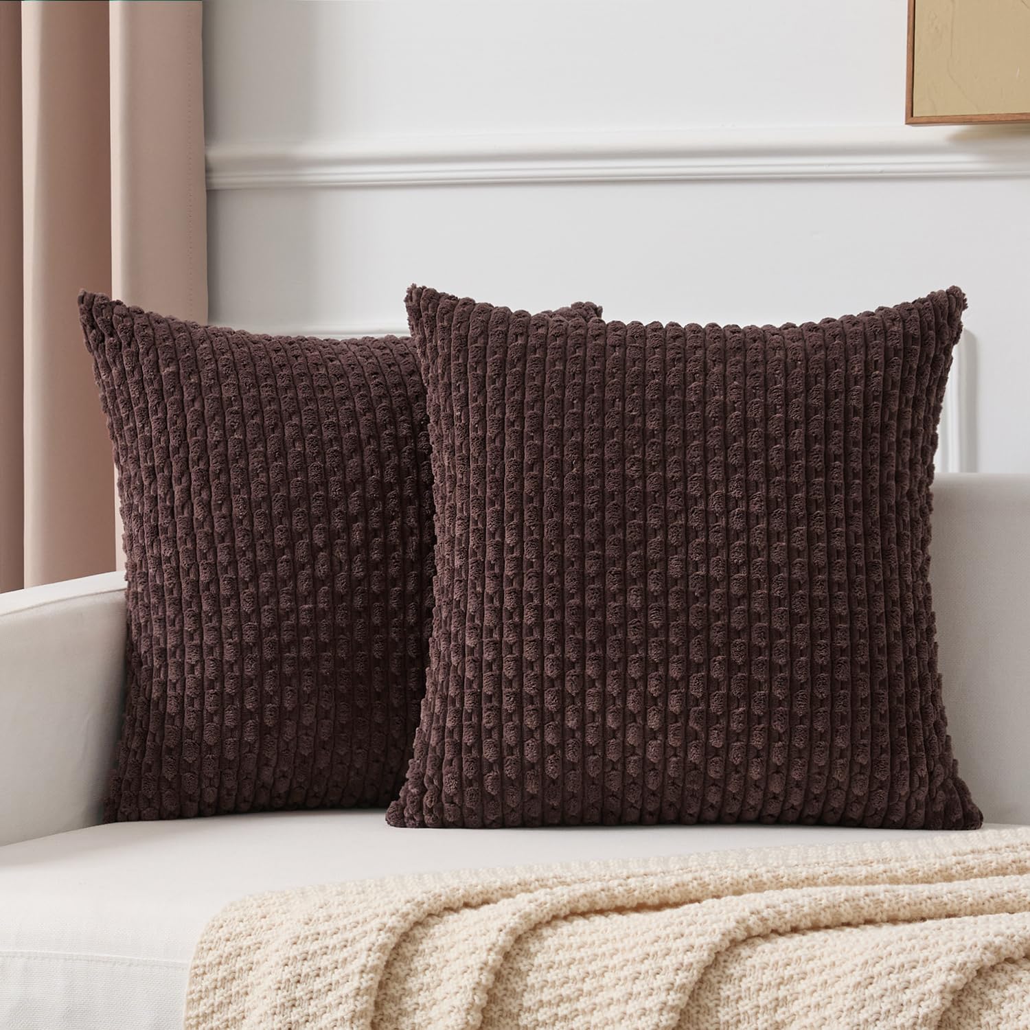 Kevin Textile Solid Decorative Boho Striped Corduroy Throw Pillow Covers