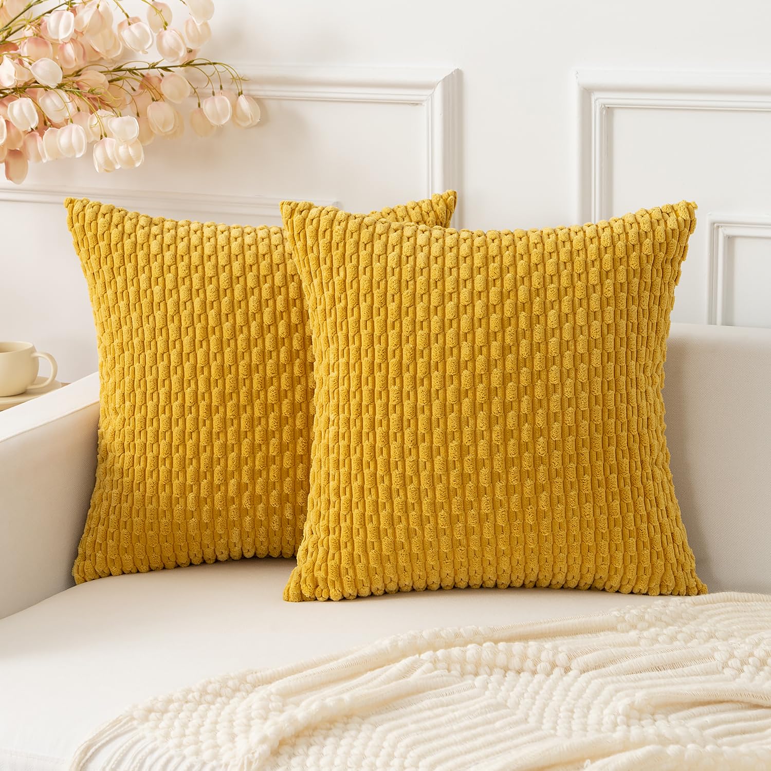 Kevin Textile Solid Decorative Boho Striped Corduroy Throw Pillow Covers