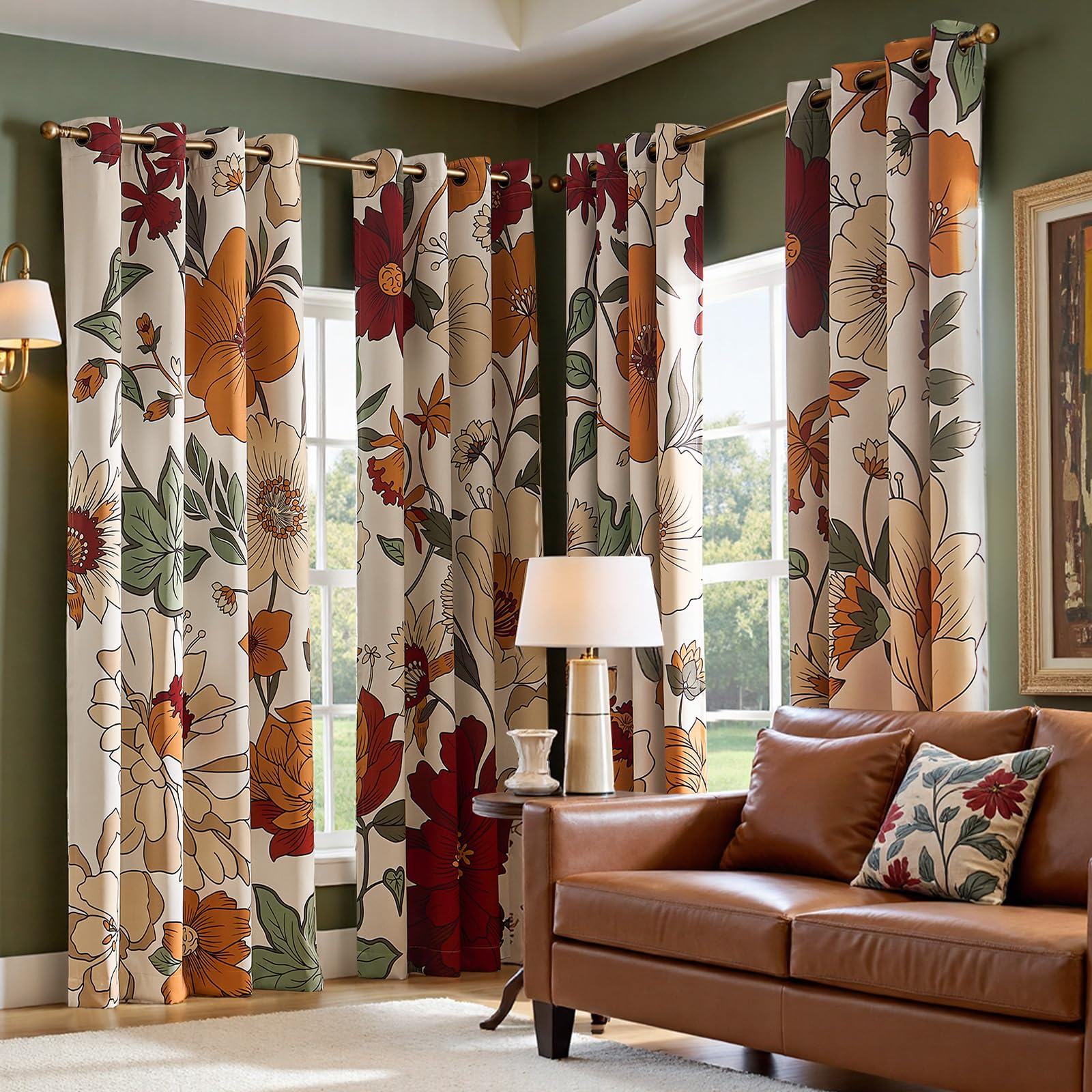 jinchan Boho Floral Blackout Curtains
