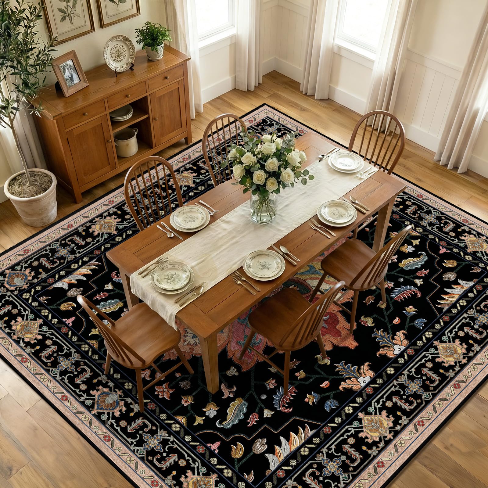 RELEANY Washable Floral Area Rug