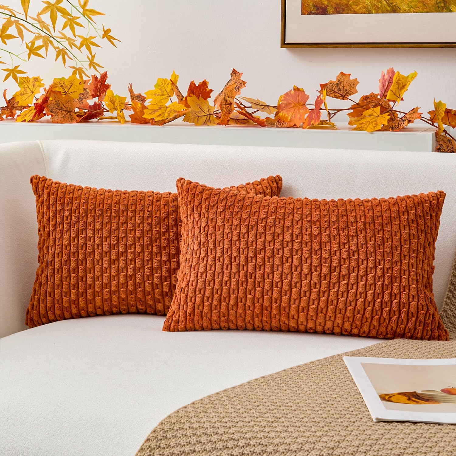 Kevin Textile Solid Decorative Boho Striped Corduroy Throw Pillow Covers