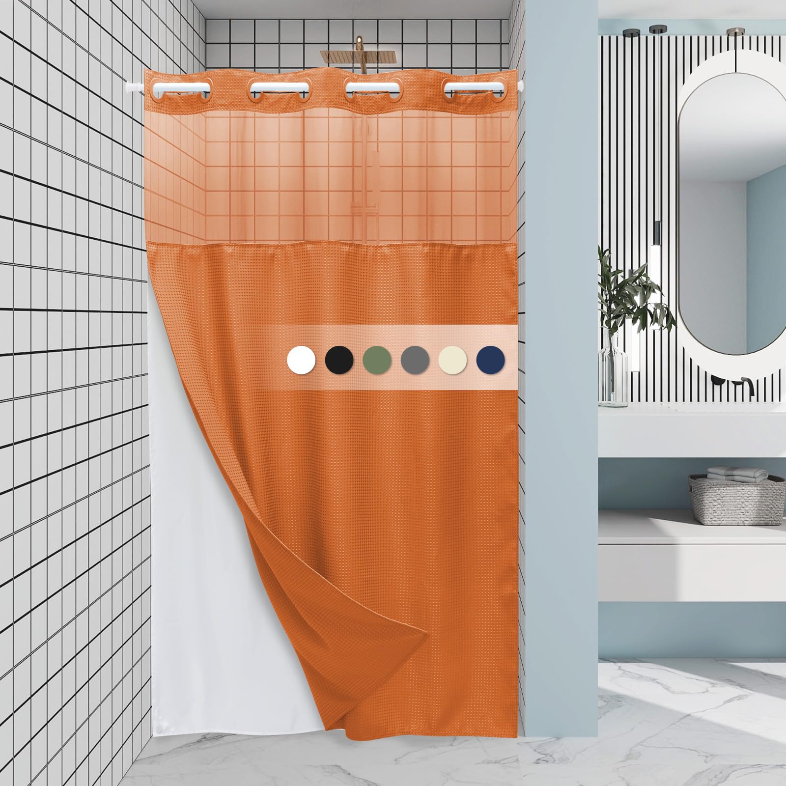 EUTXL No Hook Waffle Weave Shower Curtain