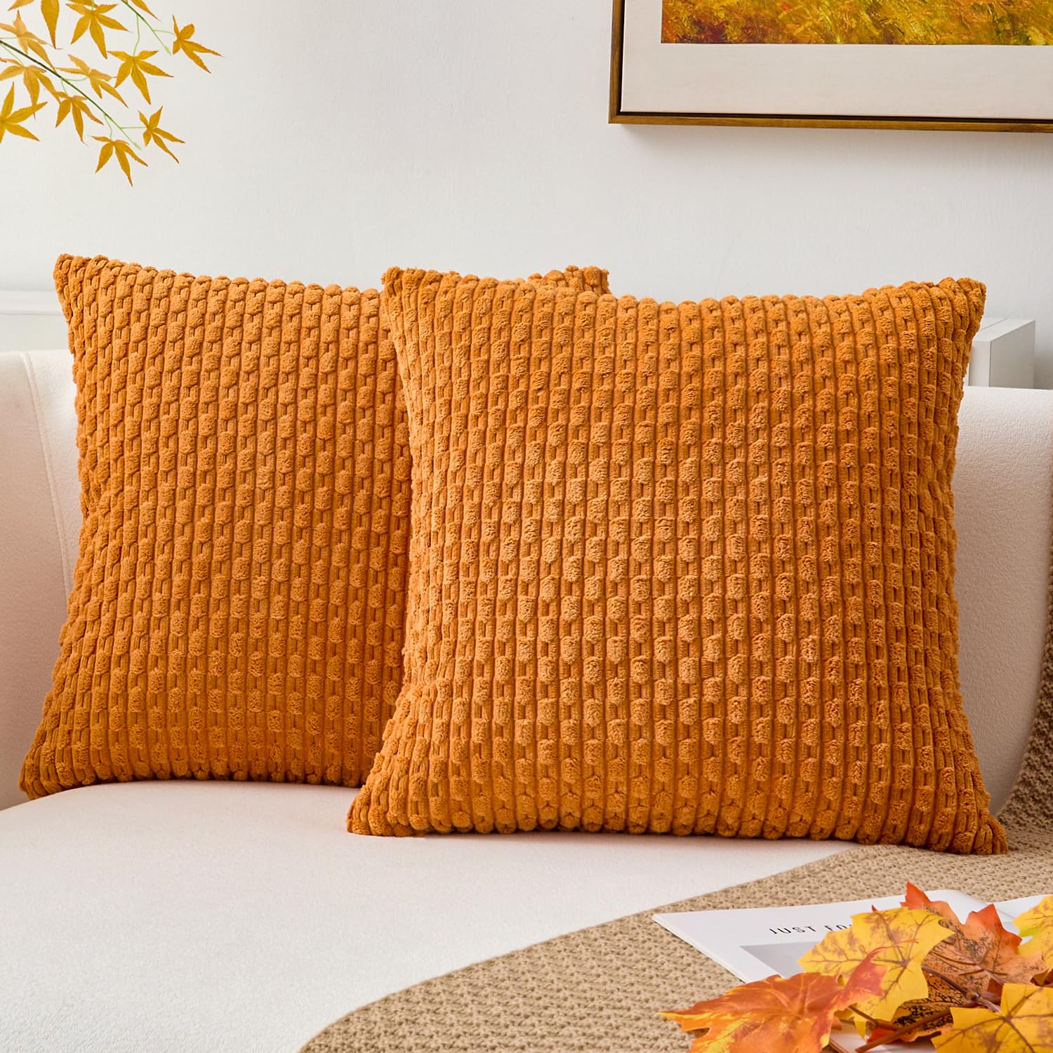 Kevin Textile Solid Decorative Boho Striped Corduroy Throw Pillow Covers