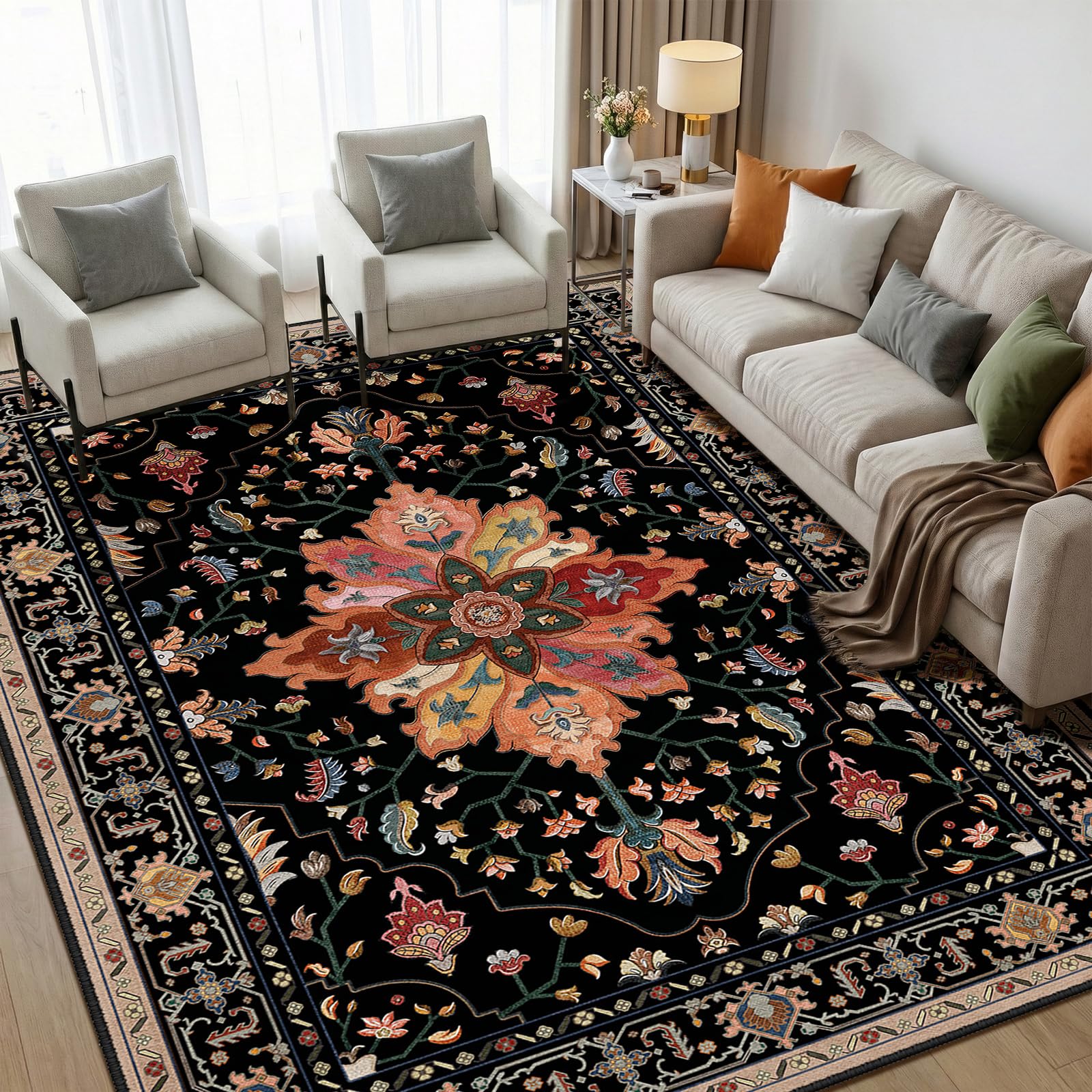 RELEANY Washable Floral Area Rug