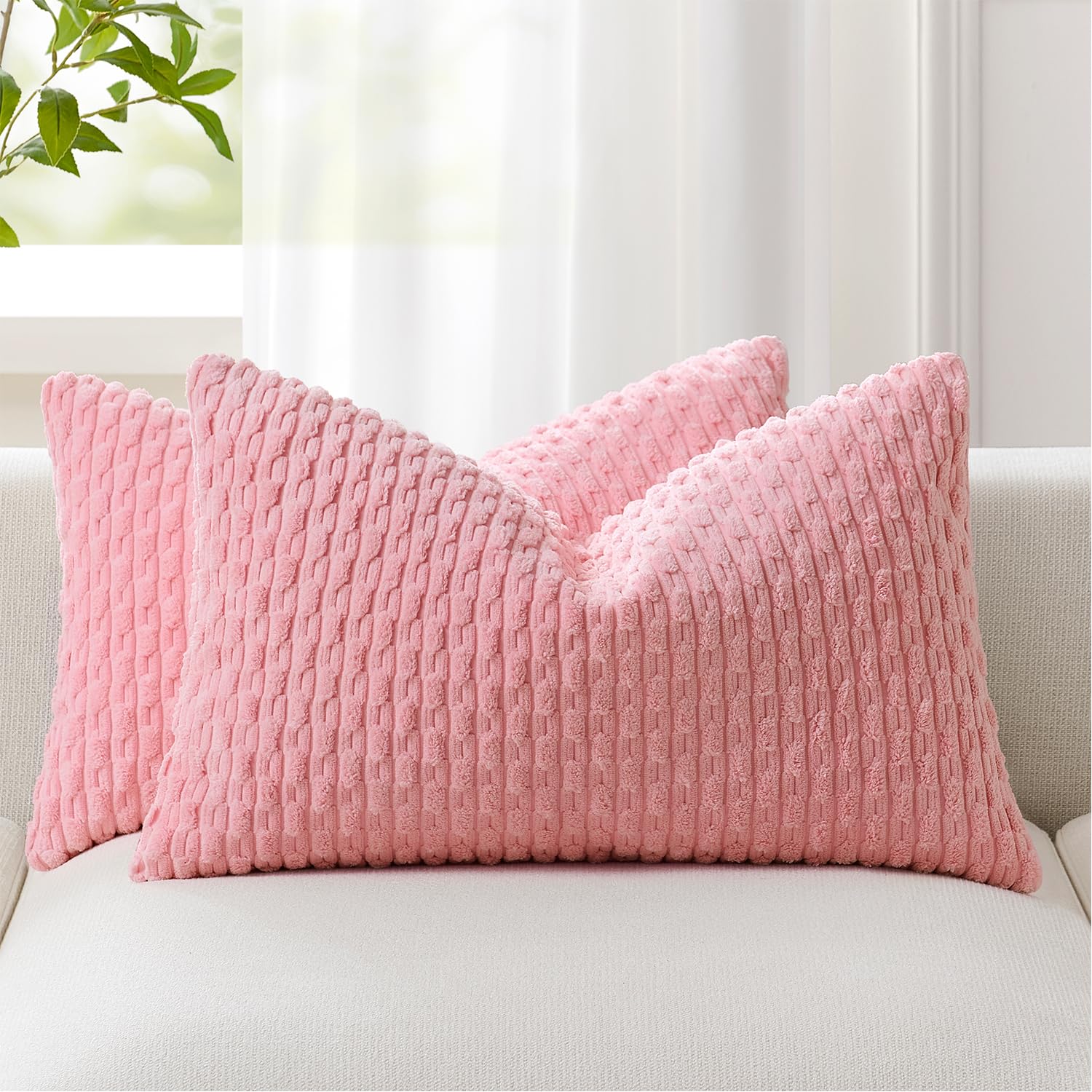 Kevin Textile Solid Decorative Boho Striped Corduroy Throw Pillow Covers