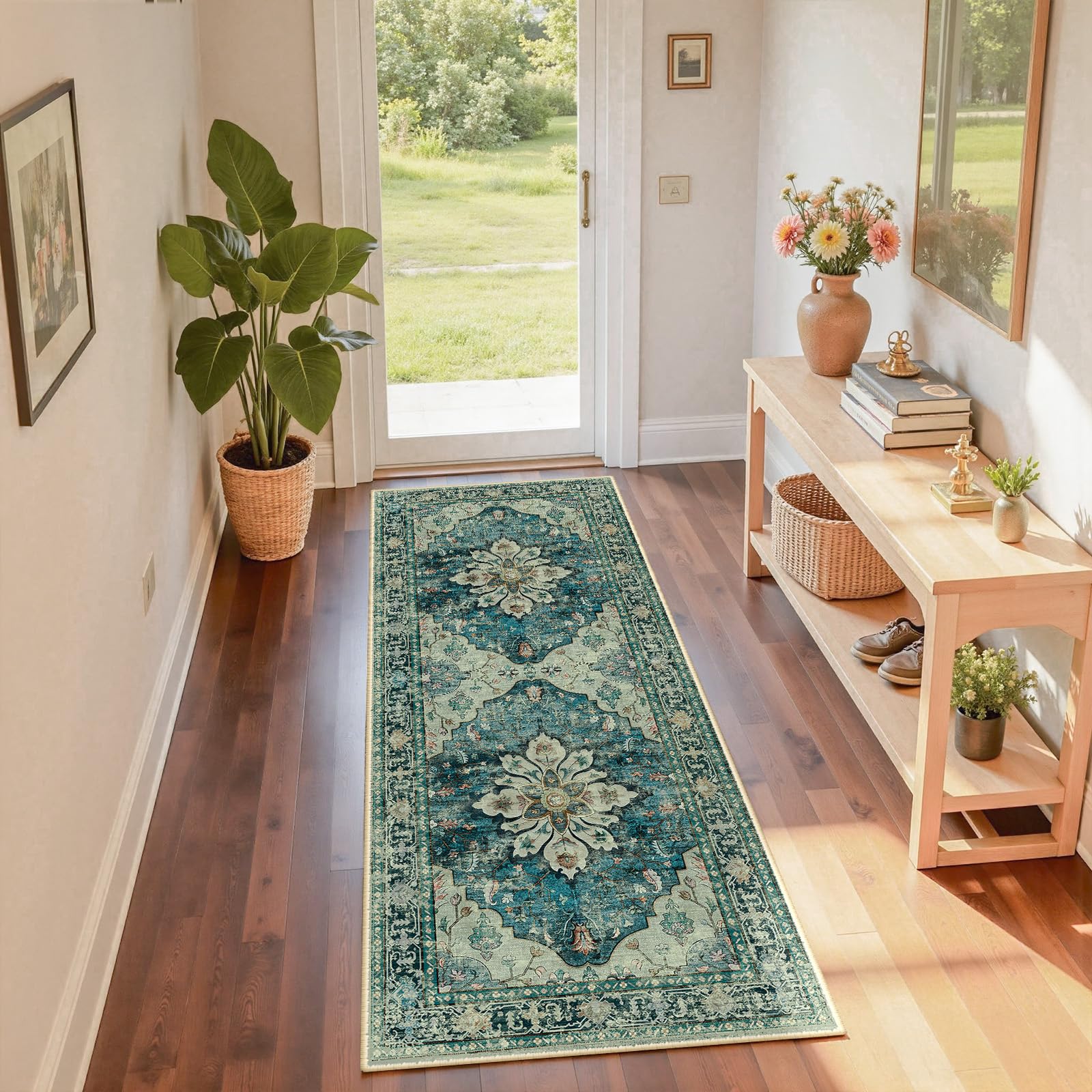 RELEANY Washable Floral Area Rug