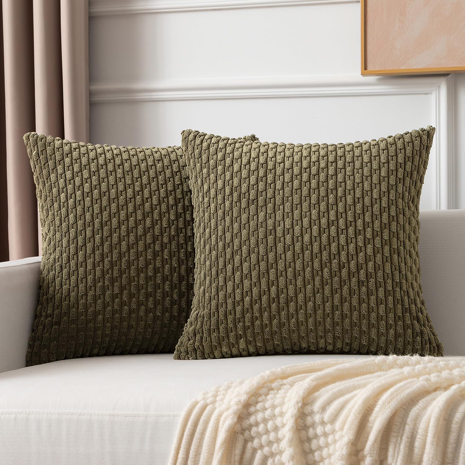 Kevin Textile Solid Decorative Boho Striped Corduroy Throw Pillow Covers