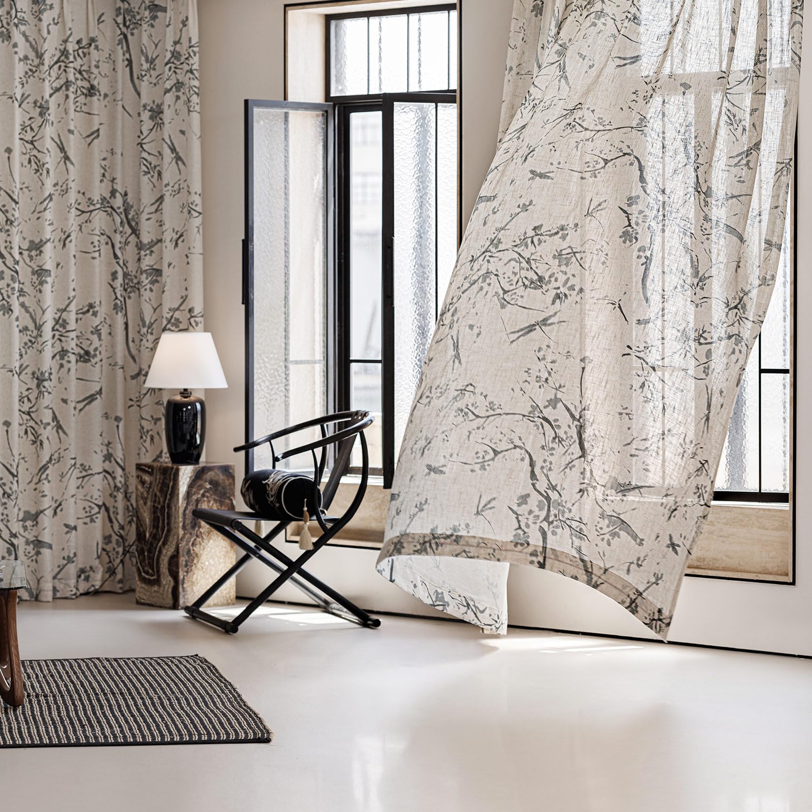 UOOSIN Floral Semi Sheer Curtains