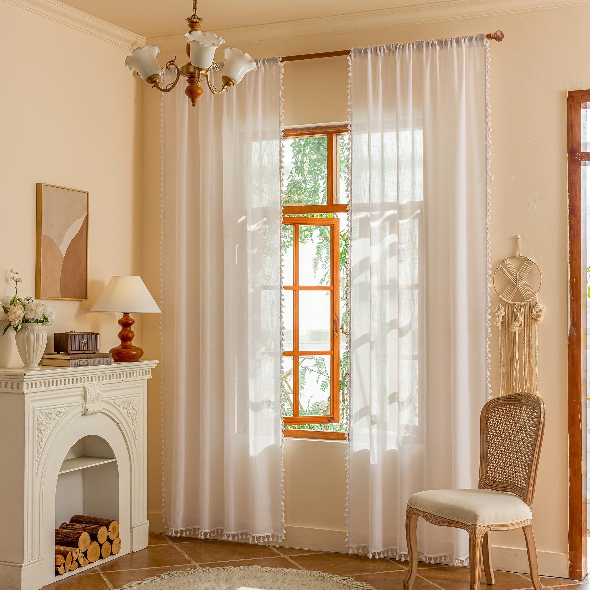 MYSKY HOME Semi Sheer Boho Curtains