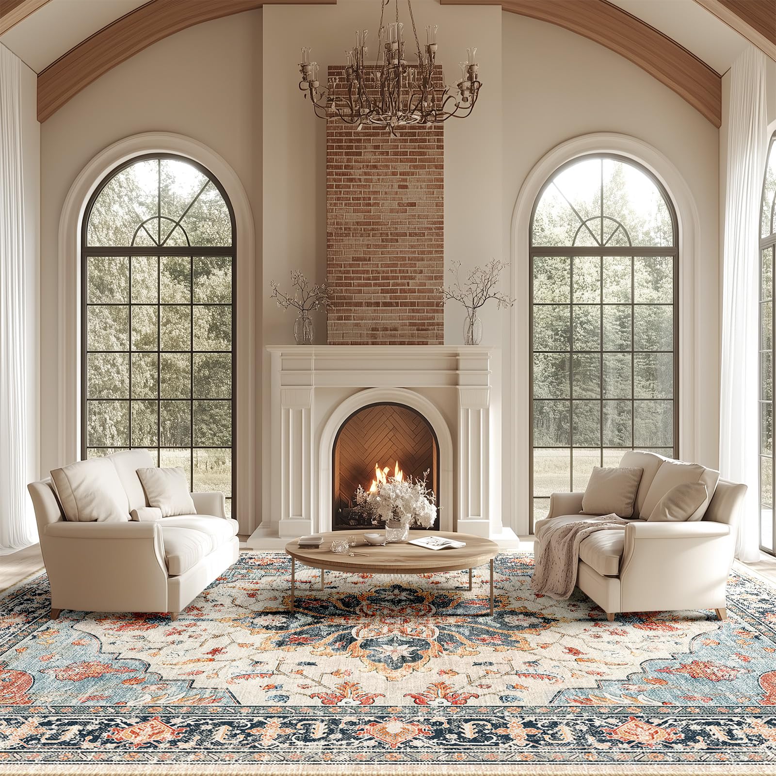 RELEANY Washable Floral Area Rug