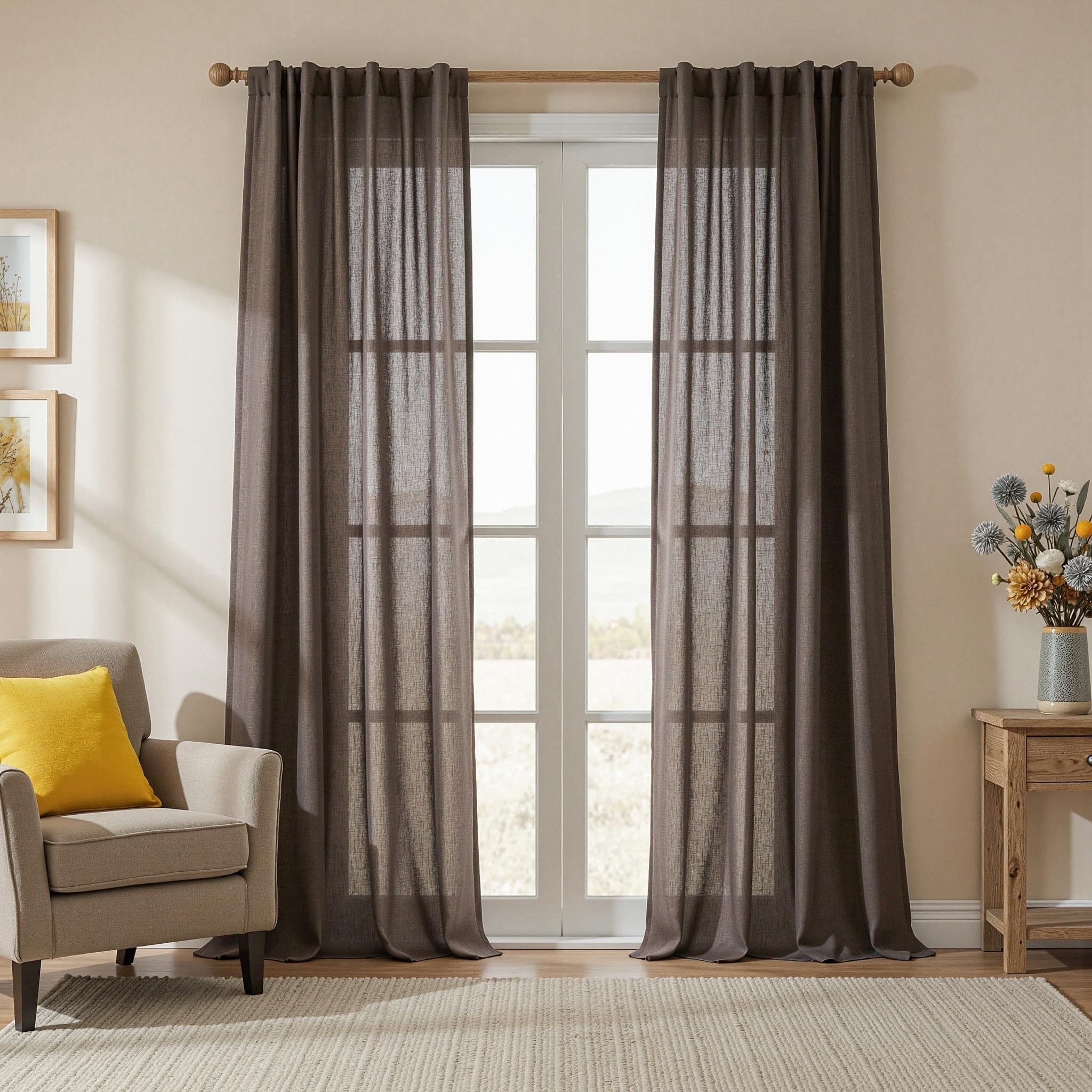 MYSKY HOME Semi Sheer Boho Curtains