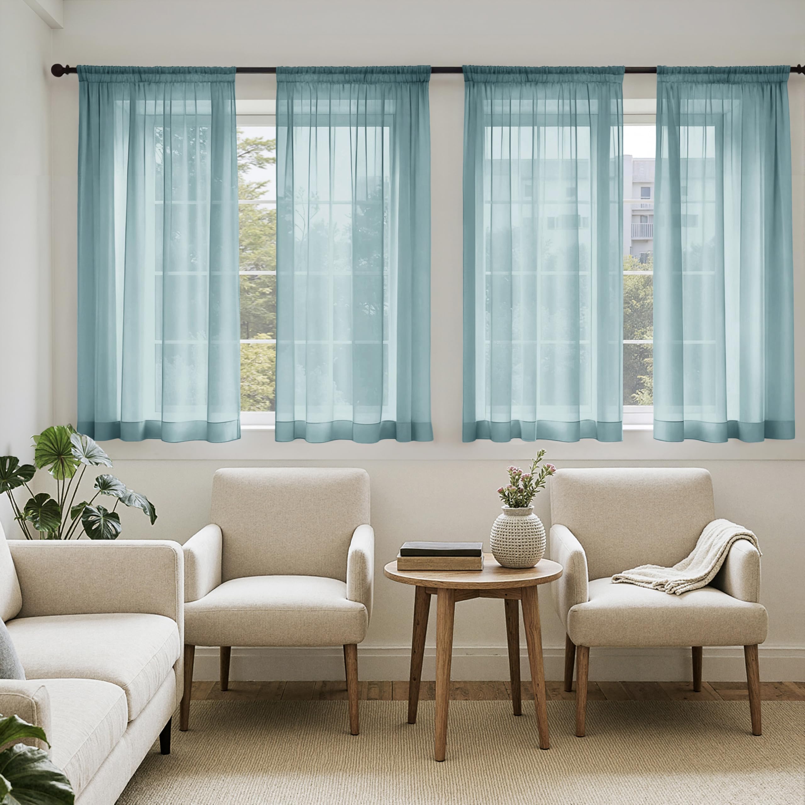 MIULEE Sheer Voile Curtains Set of 4