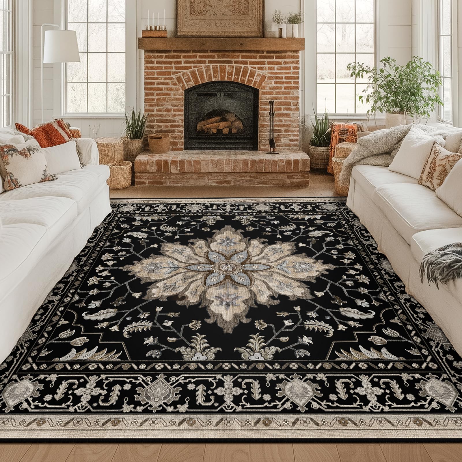 RELEANY Washable Floral Area Rug