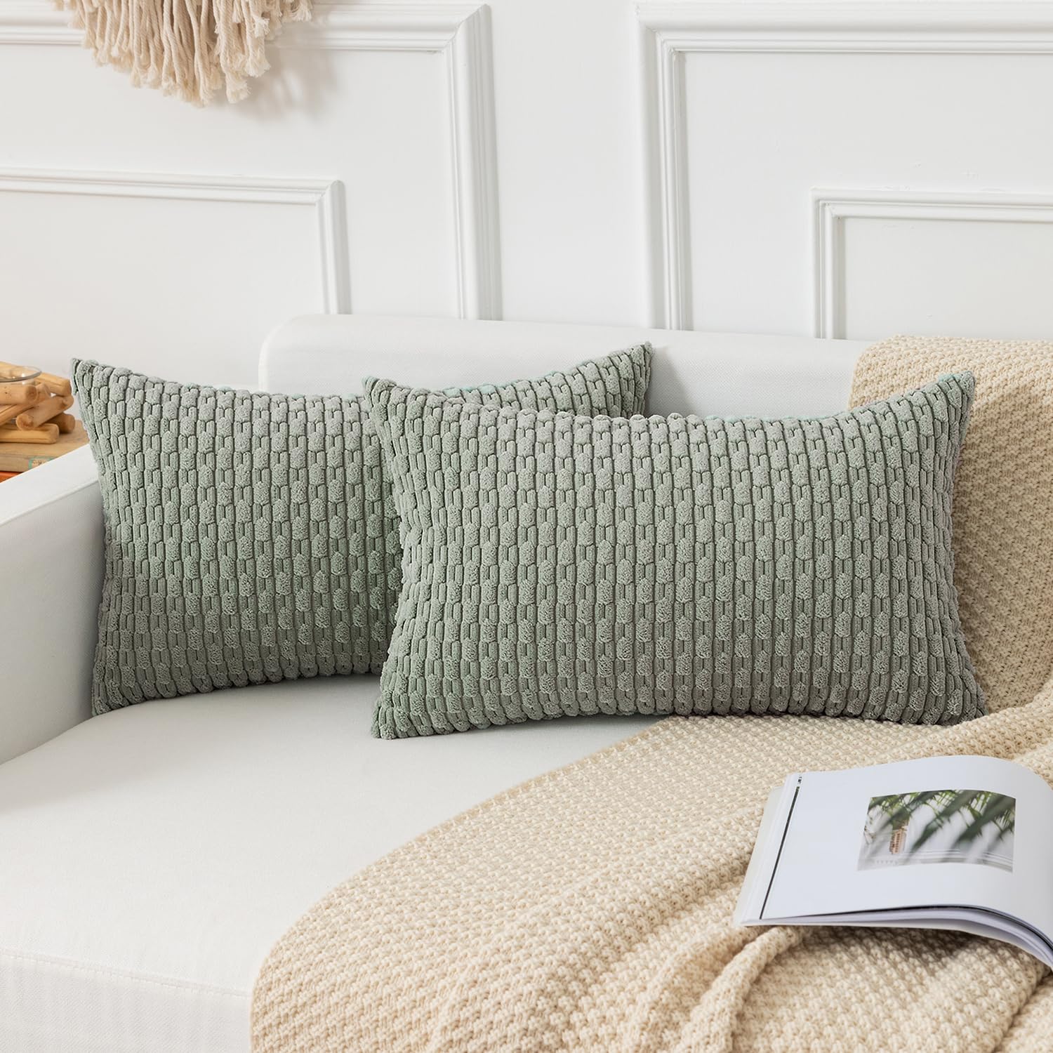 Kevin Textile Solid Decorative Boho Striped Corduroy Throw Pillow Covers