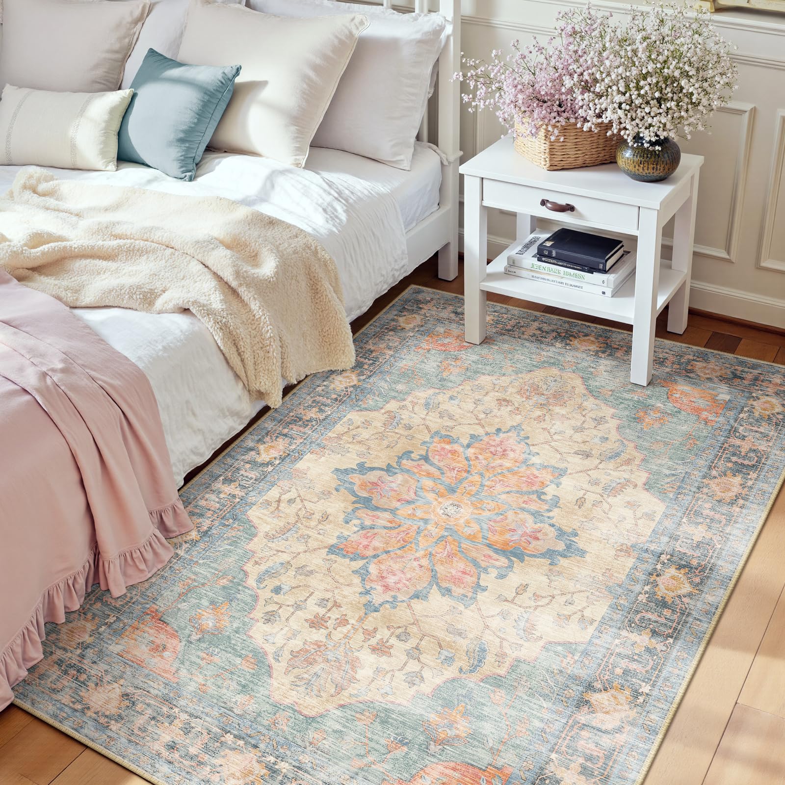 RELEANY Washable Floral Area Rug