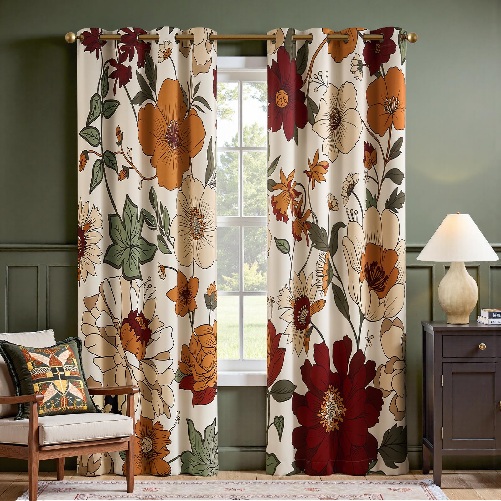 jinchan Boho Floral Blackout Curtains