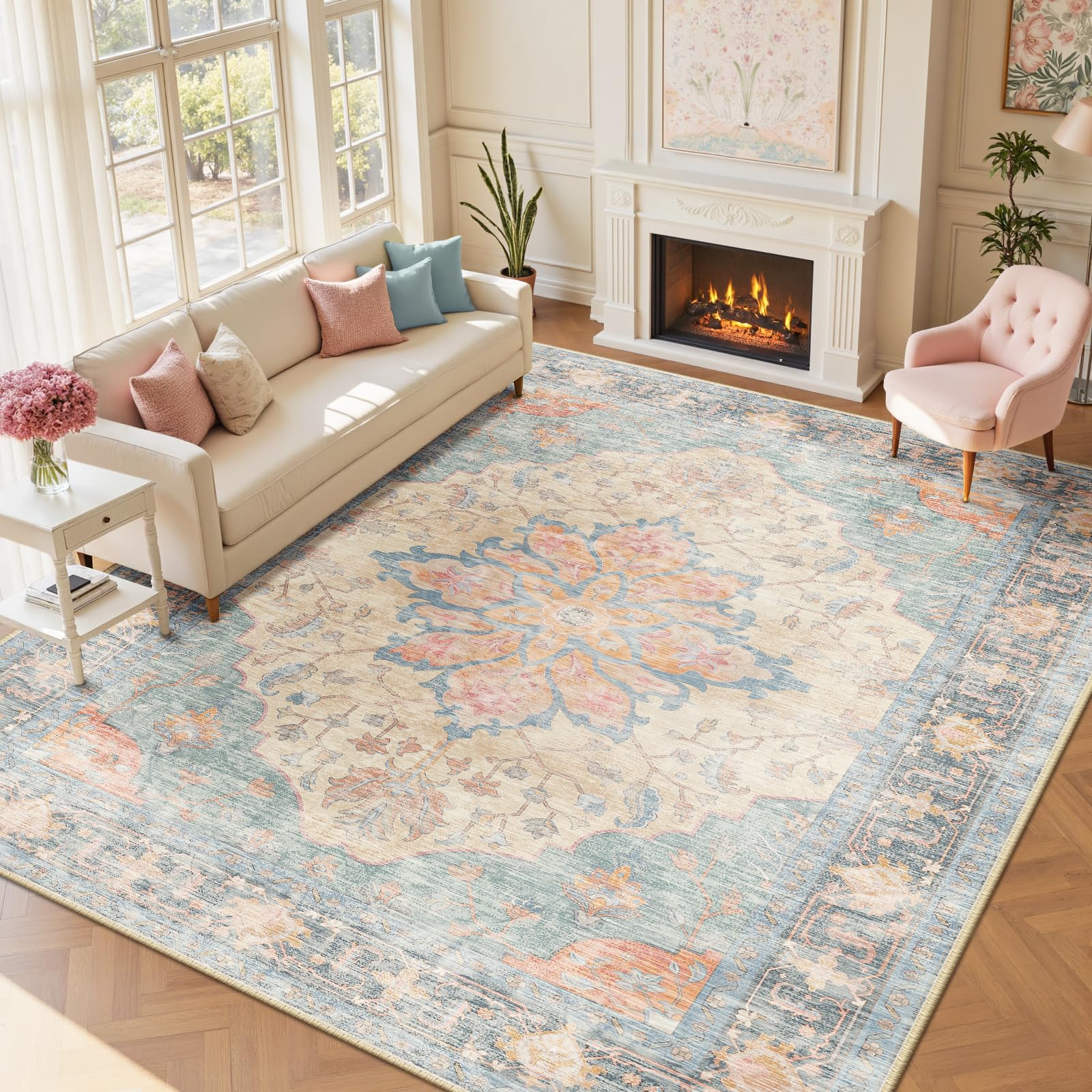 RELEANY Washable Floral Area Rug