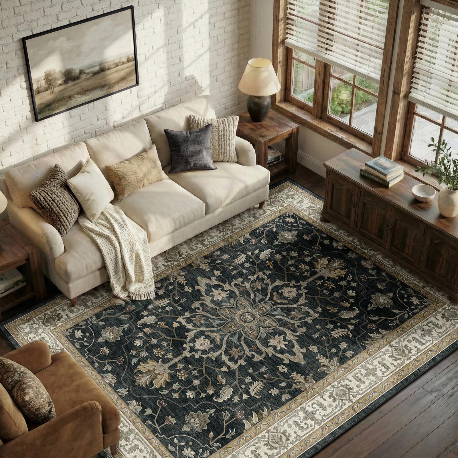 RELEANY Washable Floral Area Rug