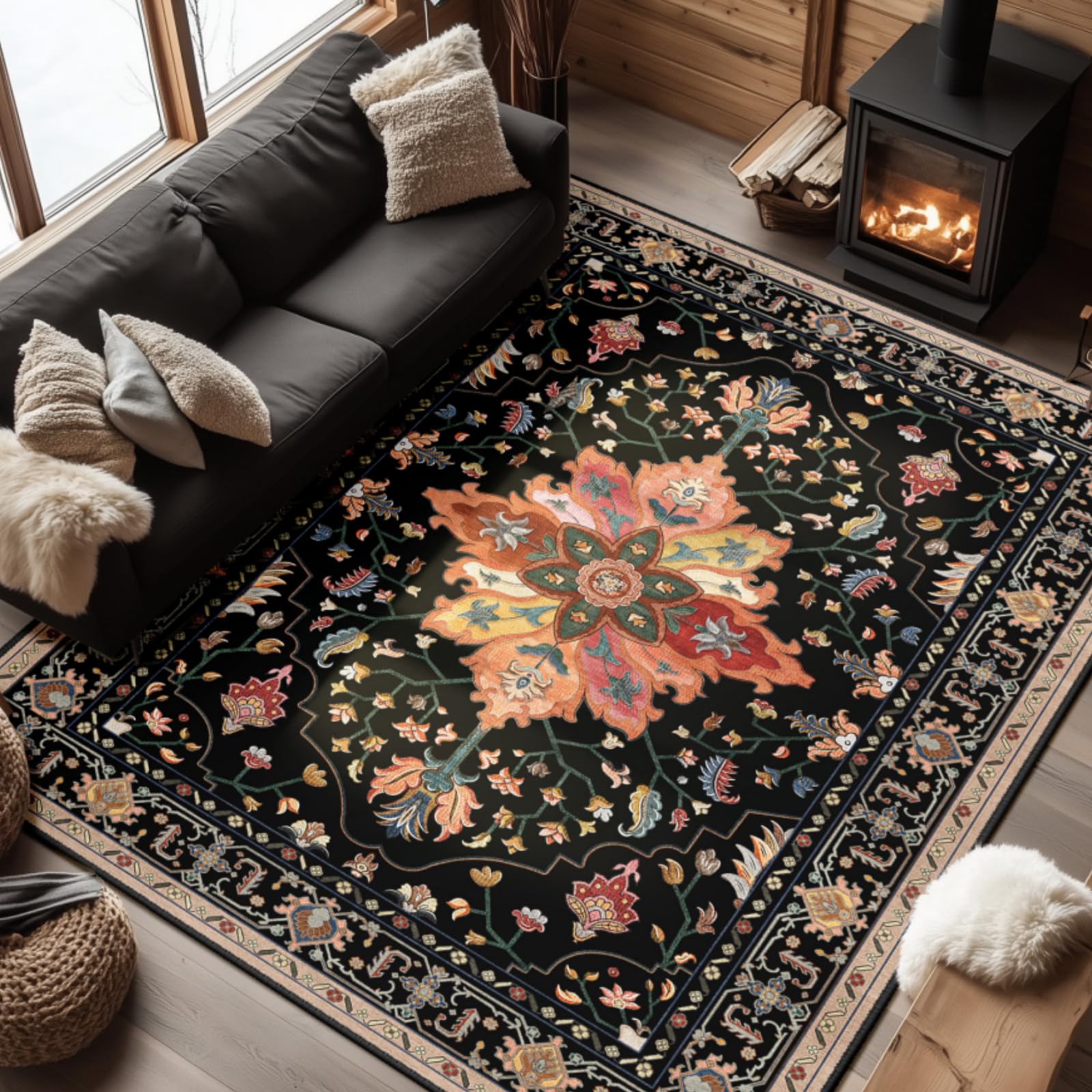 RELEANY Washable Floral Area Rug